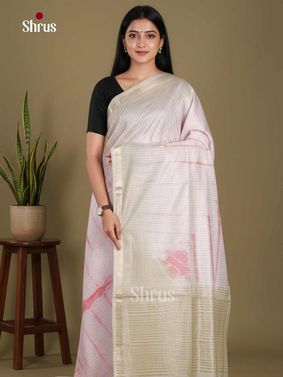 Cream & Grey - Shibori Saree