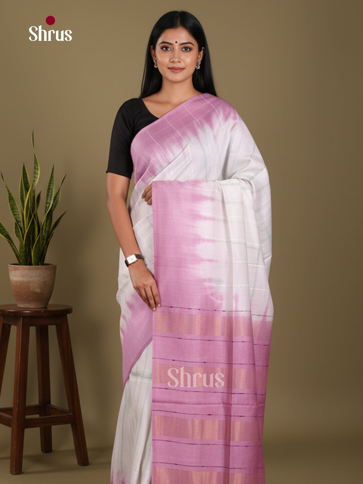 Cream & Purple- Shibori Saree