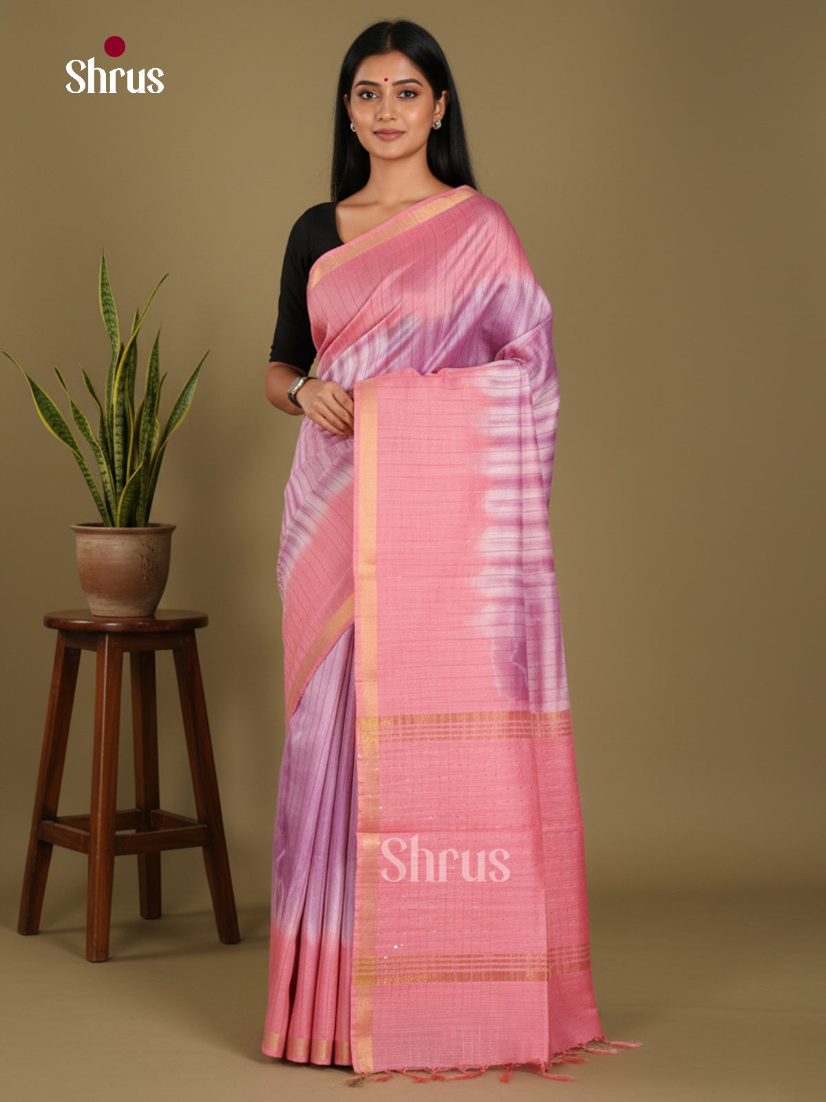 Cream & Pink - Shibori Saree