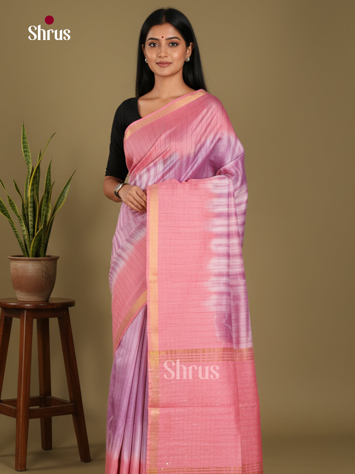 Cream & Pink - Shibori Saree