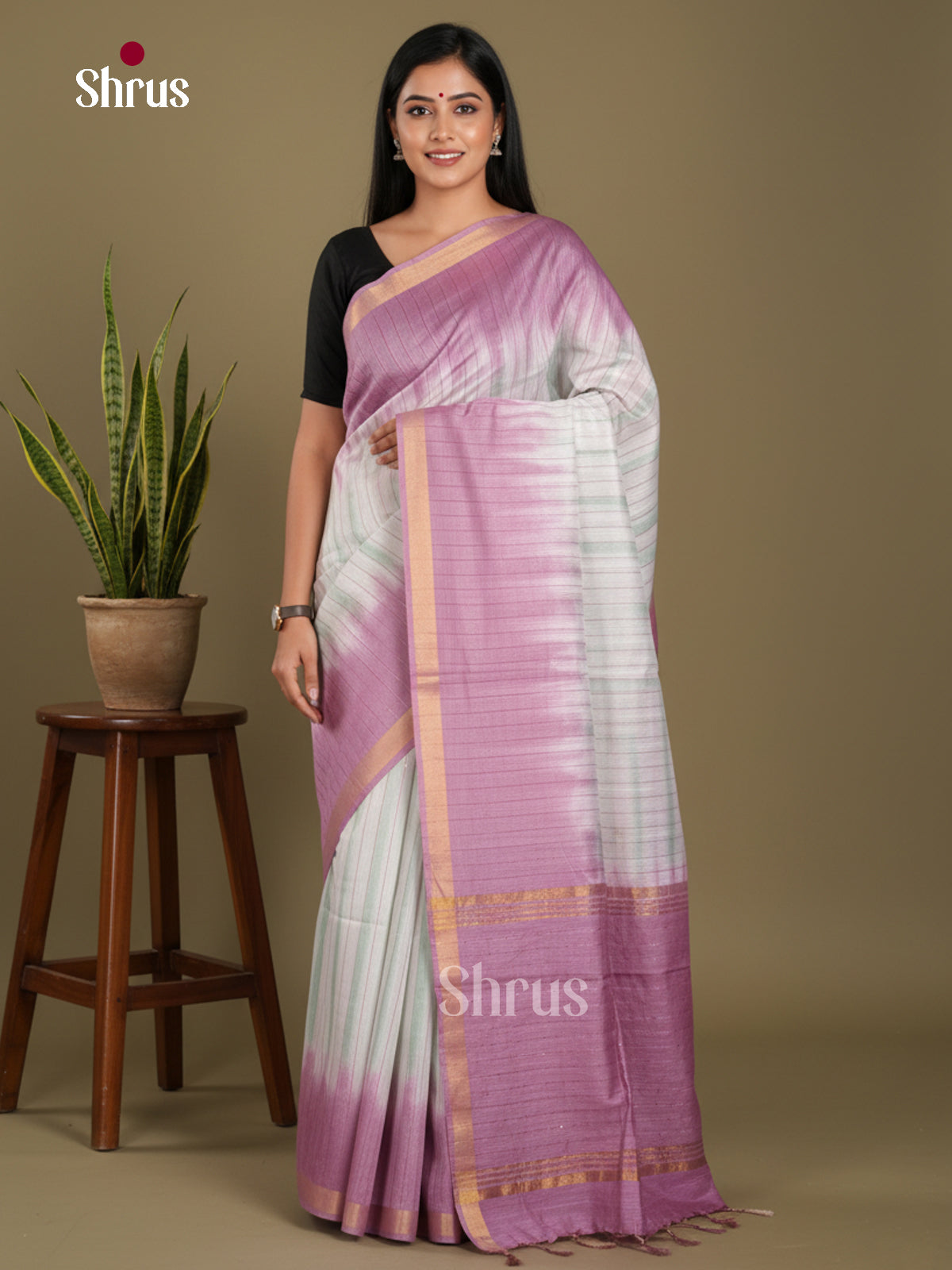 Cream & Purple- Shibori Saree