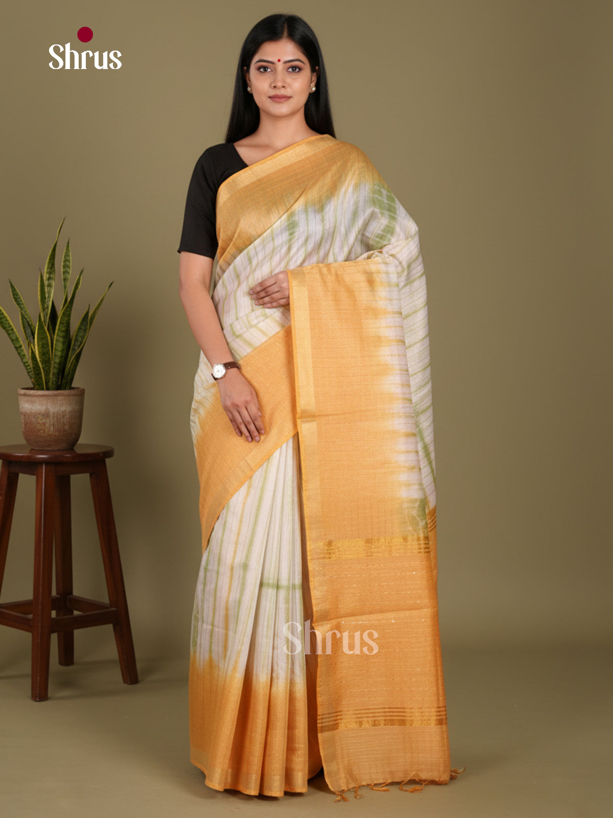 Cream & Mustard- Shibori Saree