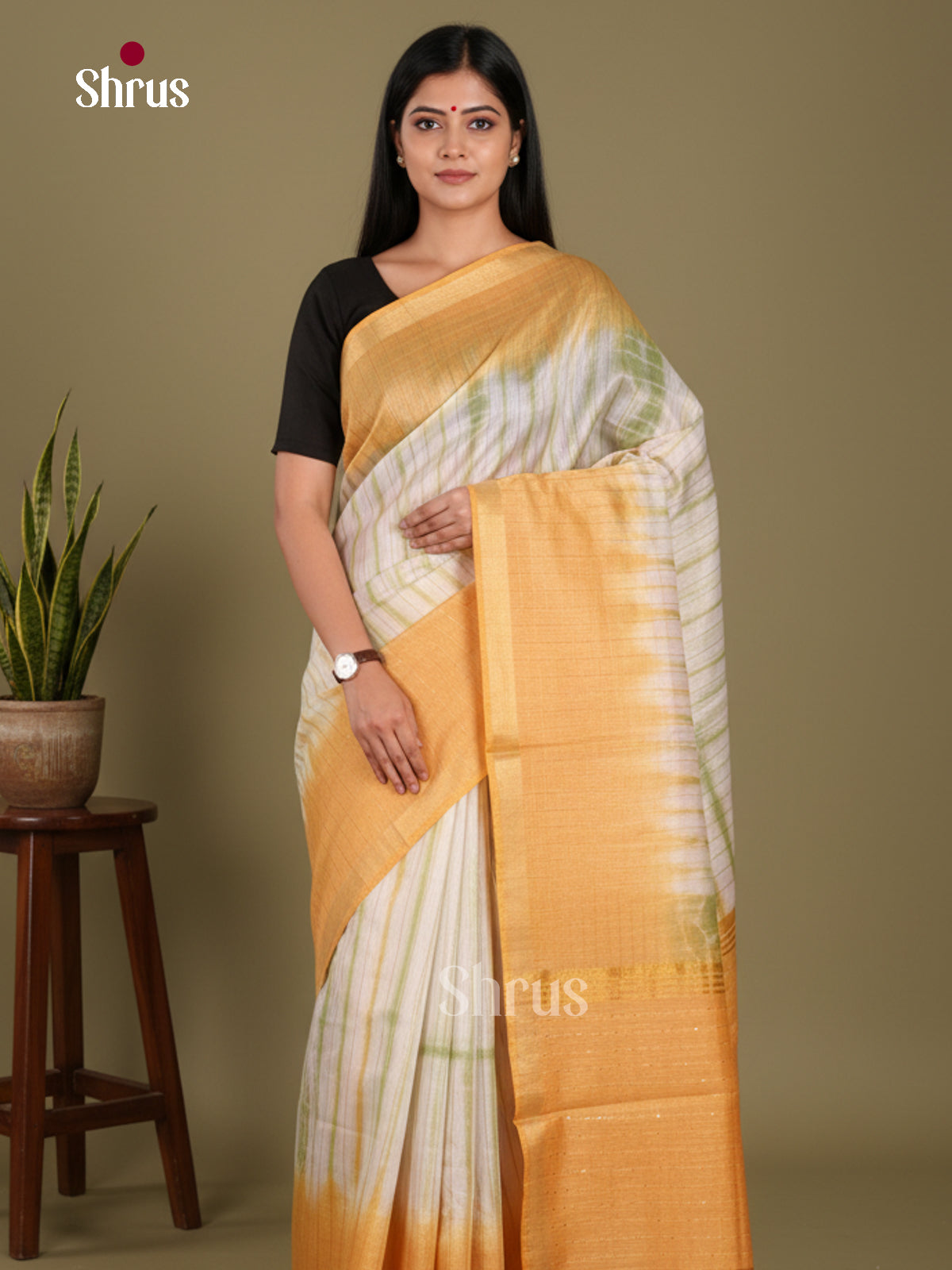 Cream & Mustard- Shibori Saree
