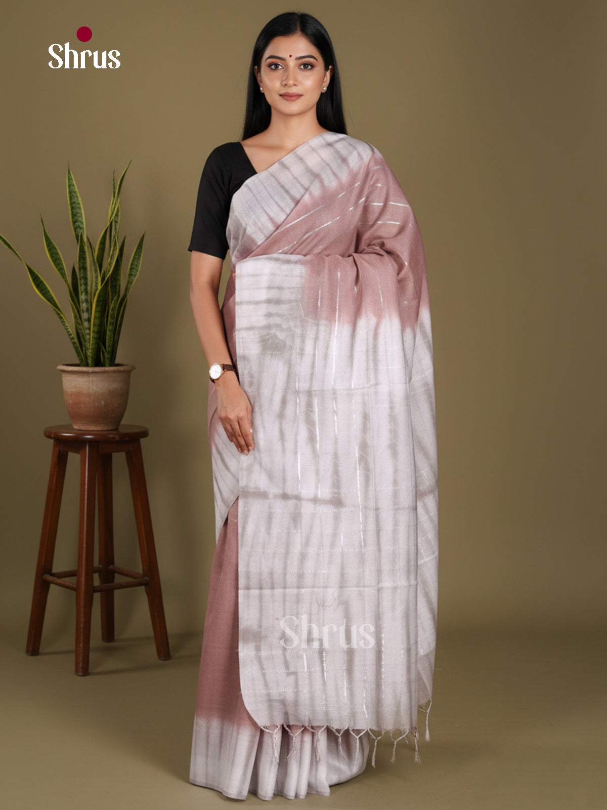 Mauve & White- Shibori Saree