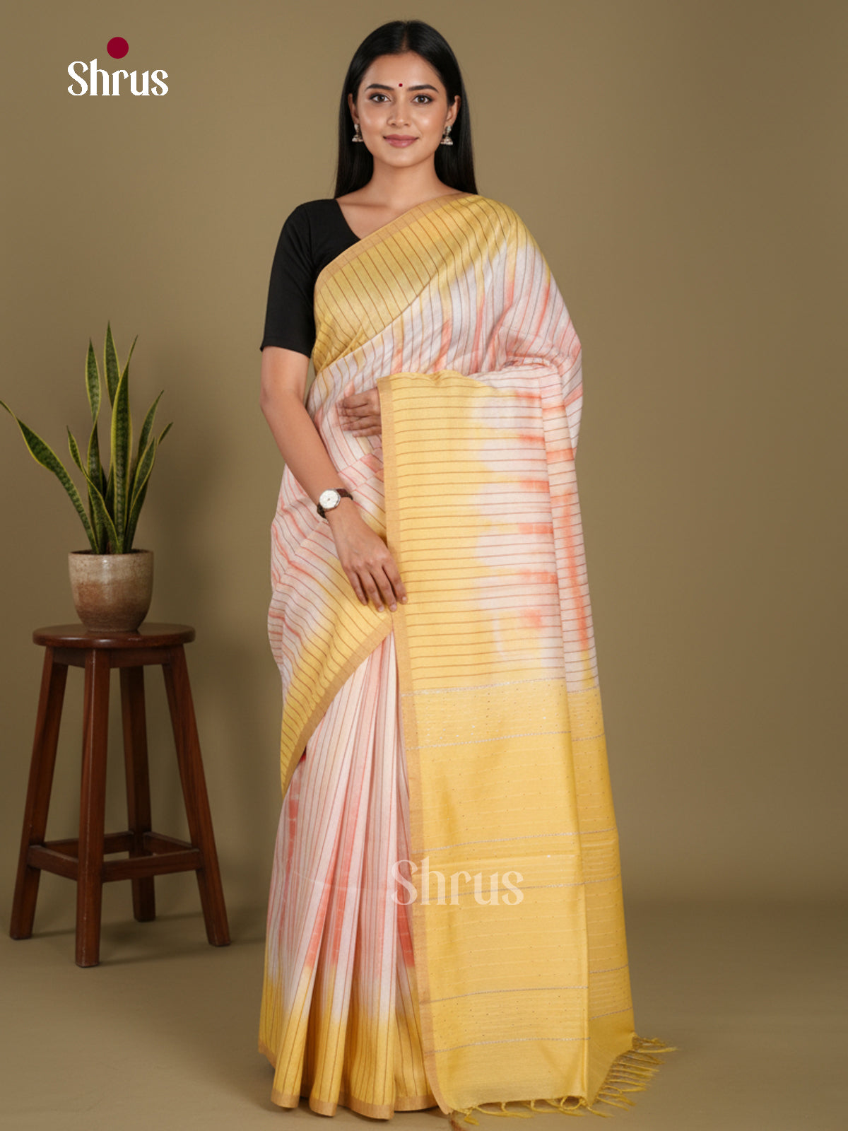 Cream & Yellow- Shibori Saree