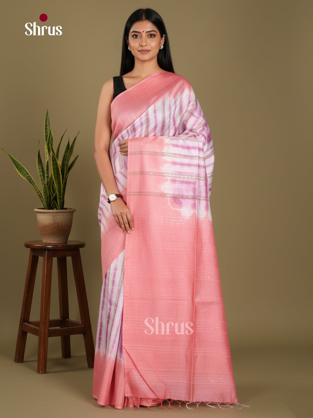 White & Pink - Shibori Saree