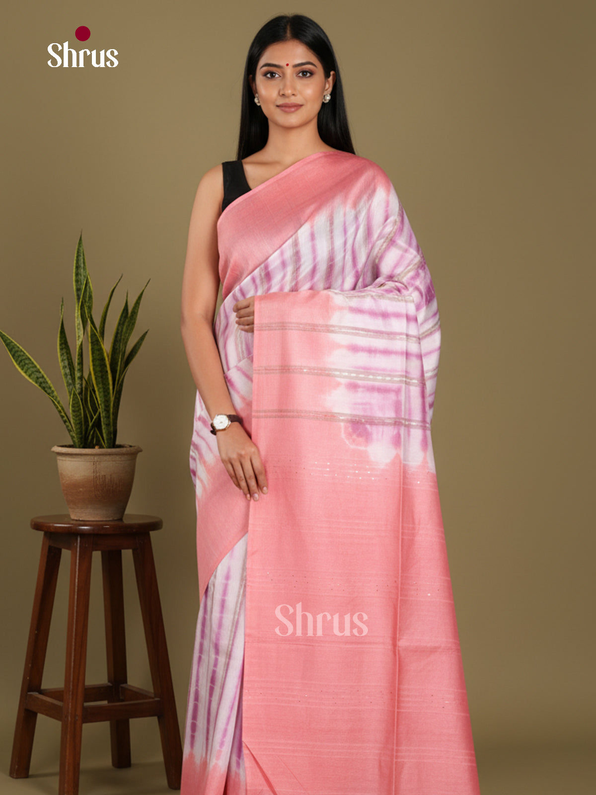 White & Pink - Shibori Saree