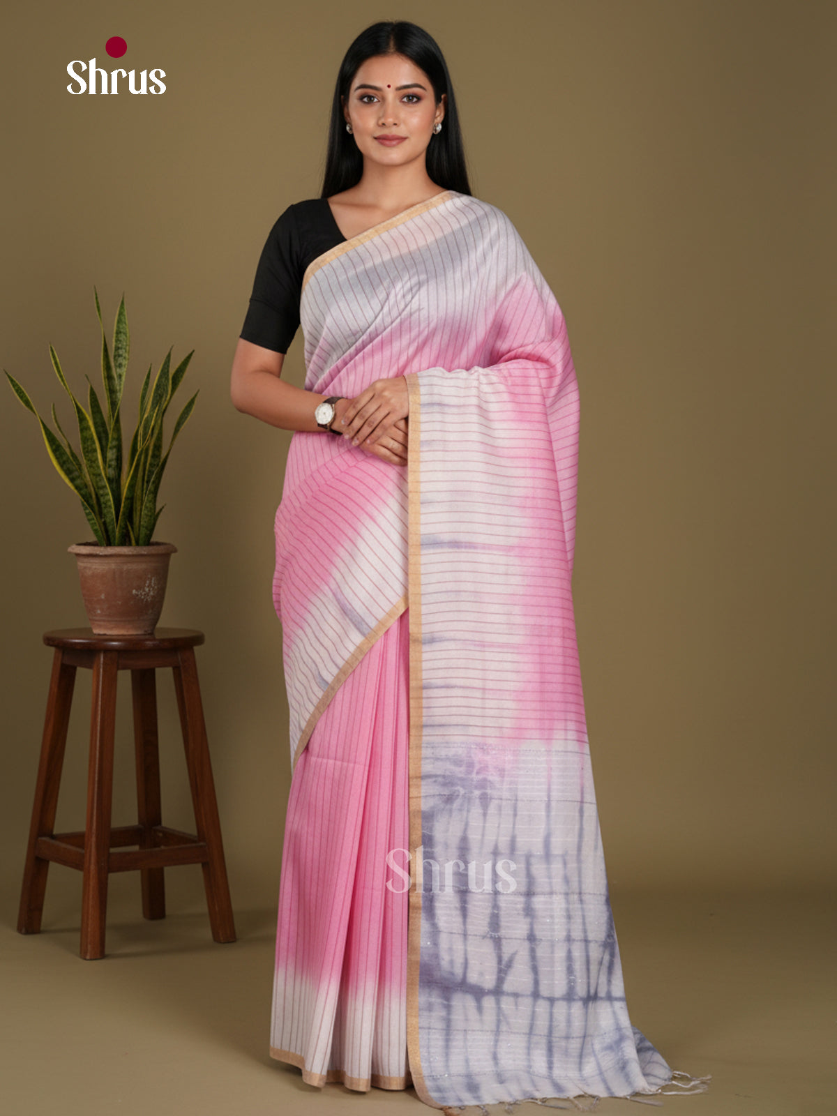 Pink & White- Shibori Saree - Shop on Shrus.com