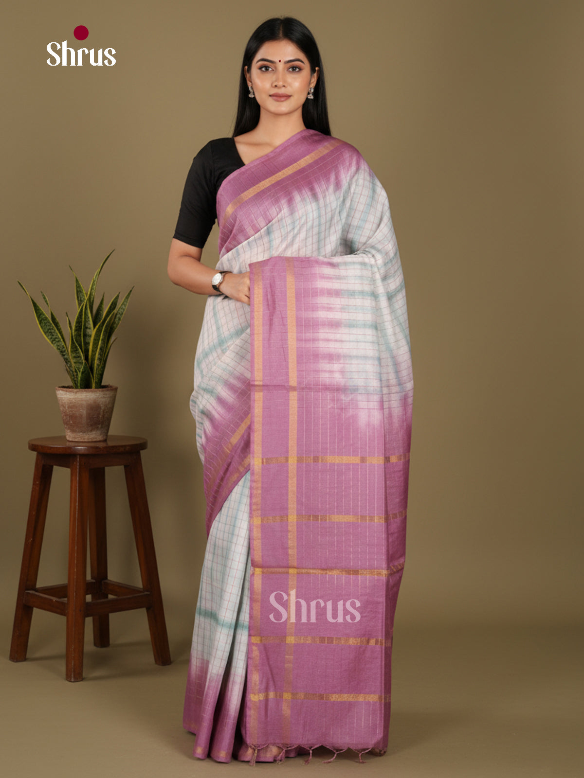 Cream & Purple- Shibori Saree