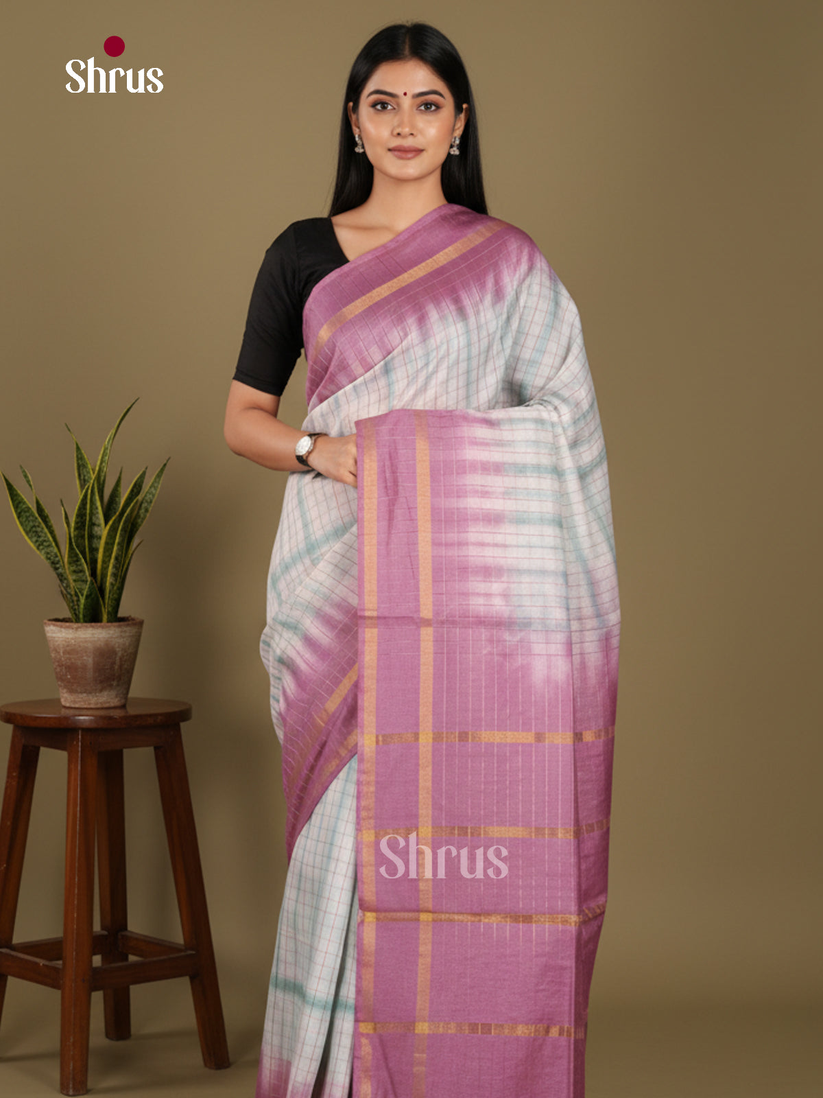 Cream & Purple- Shibori Saree