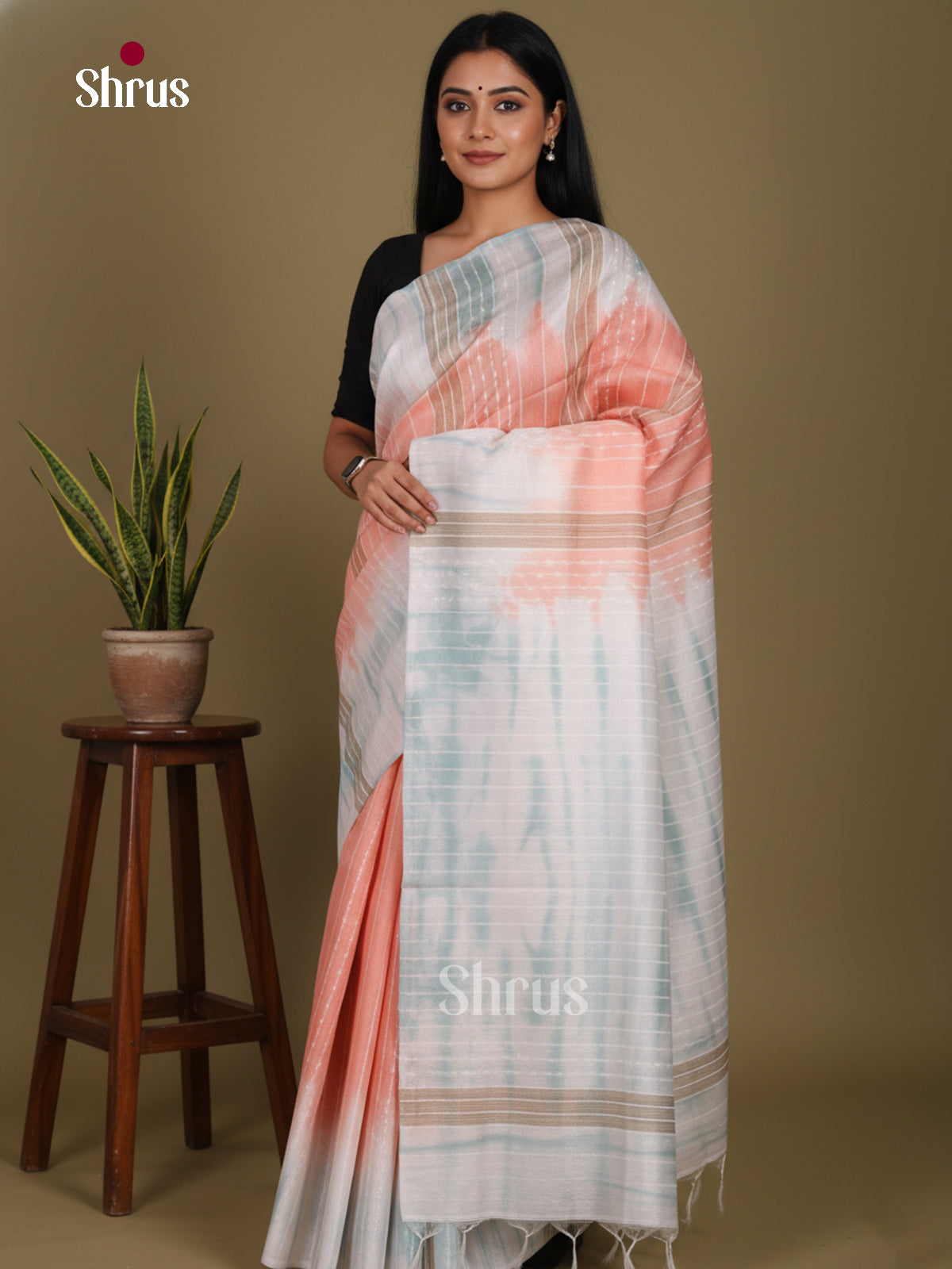 Peach & Blue - Shibori Saree
