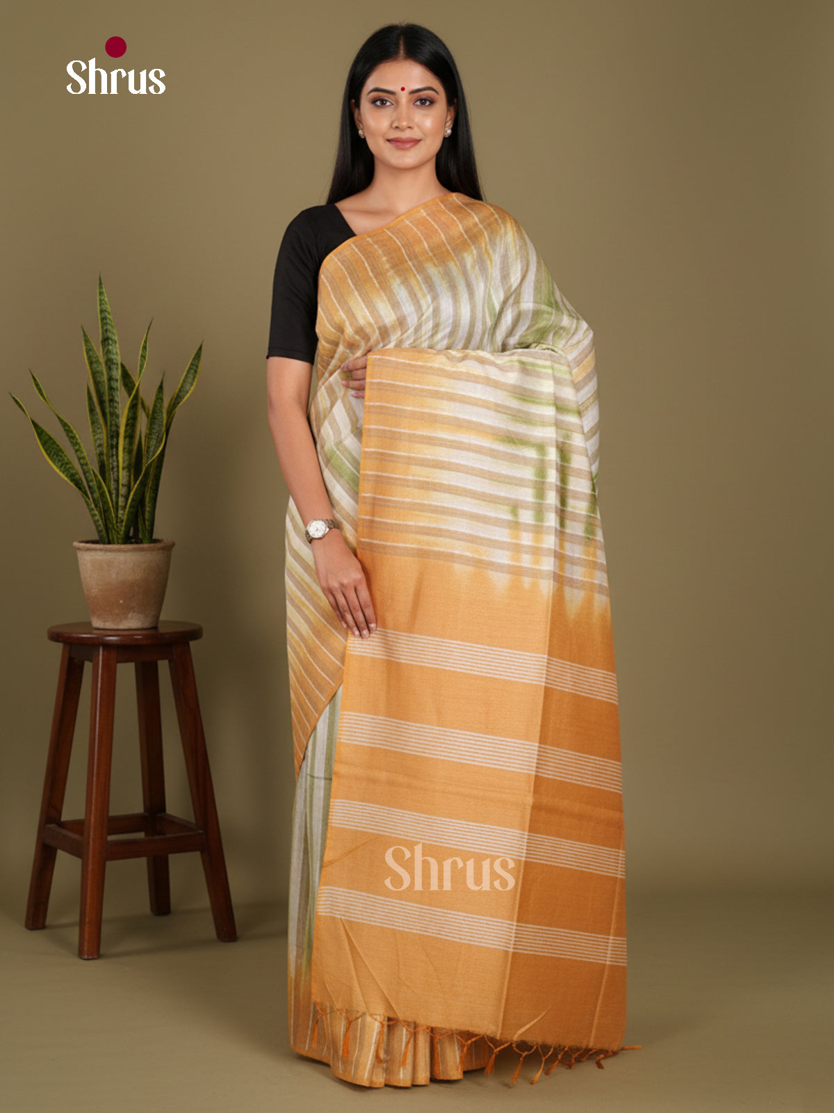 Cream & Brown- Shibori Saree