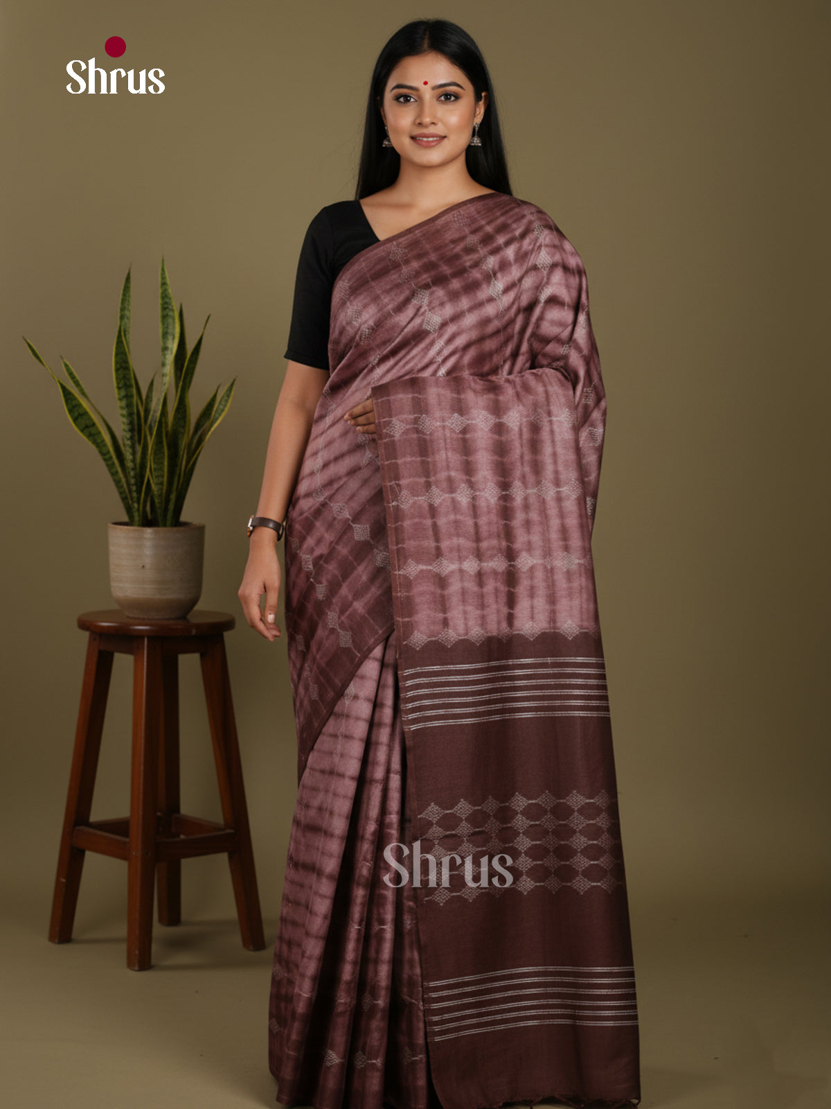 Brown - Shibori Saree
