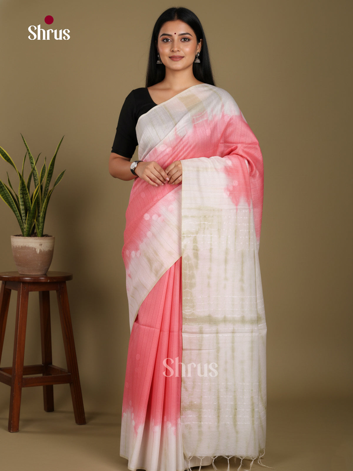 Pink & white - Shibori Saree