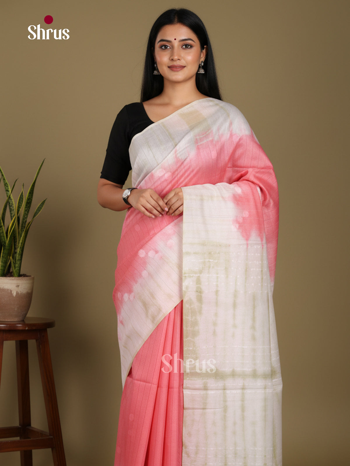 Pink & white - Shibori Saree