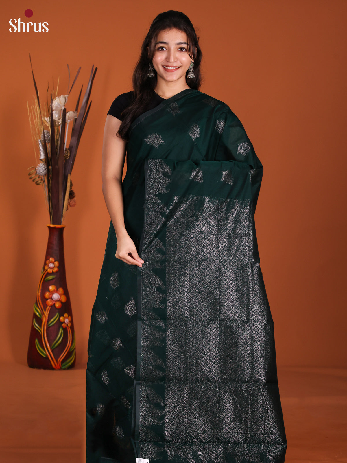 Dark Green- Semi Silkcotton Saree - DKS25195