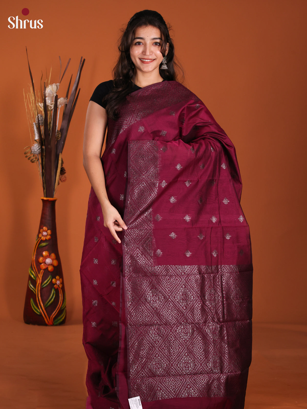 Wine - Semi Silkcotton Saree - DKS25198