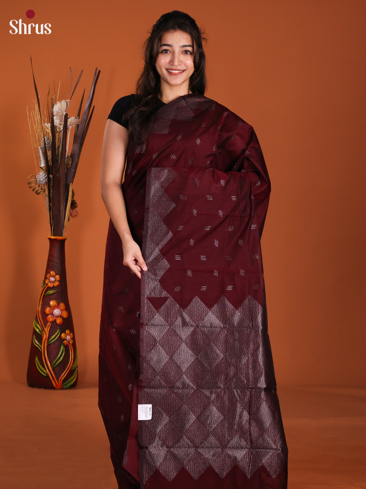 Maroon - Semi Silkcotton Saree- DKS25199