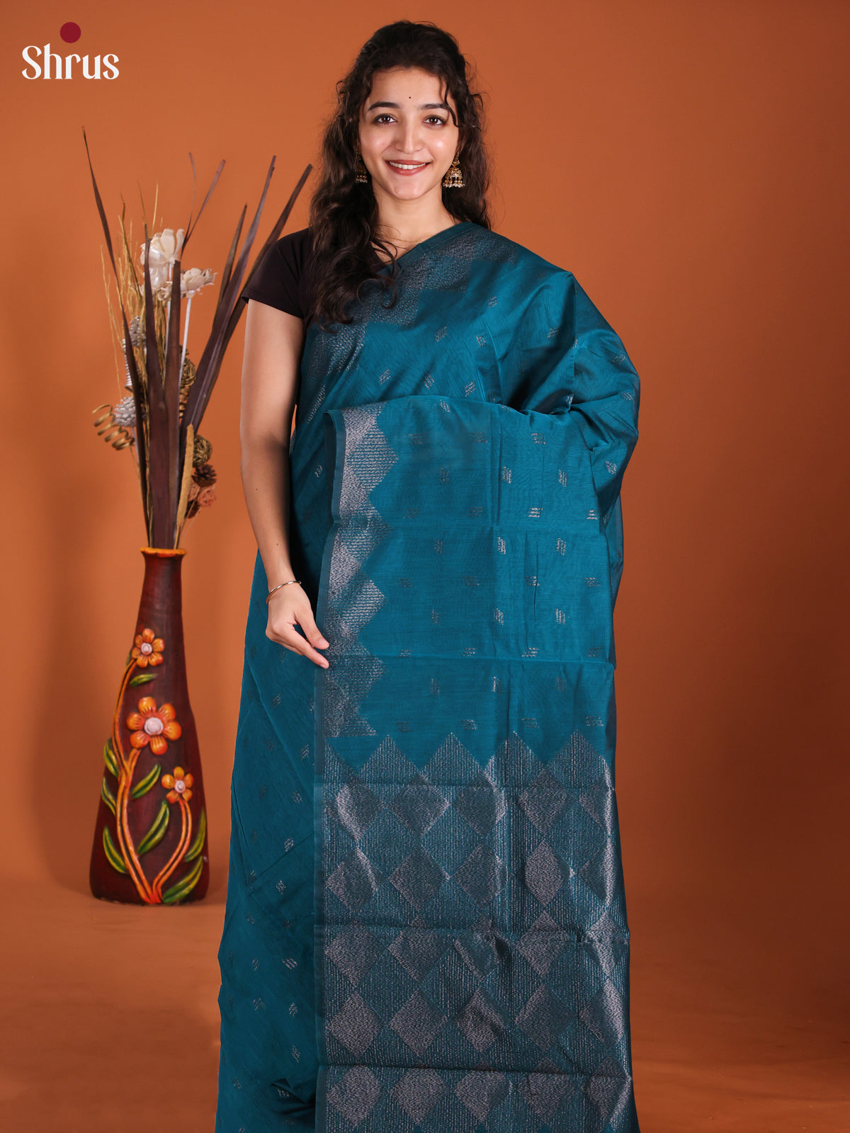 Blue - Semi Silkcotton Saree - DKS25203