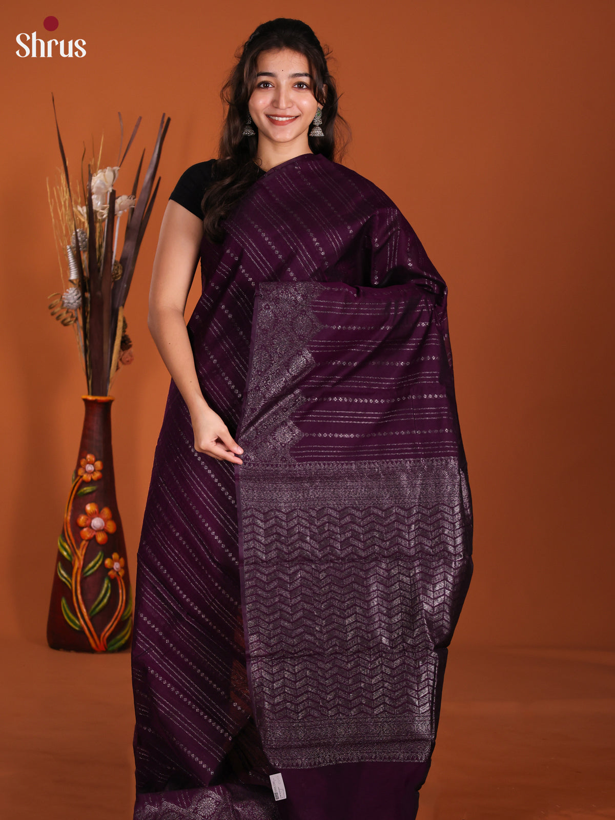 Dark Violet - DKS25207 - Semi Silkcotton Saree