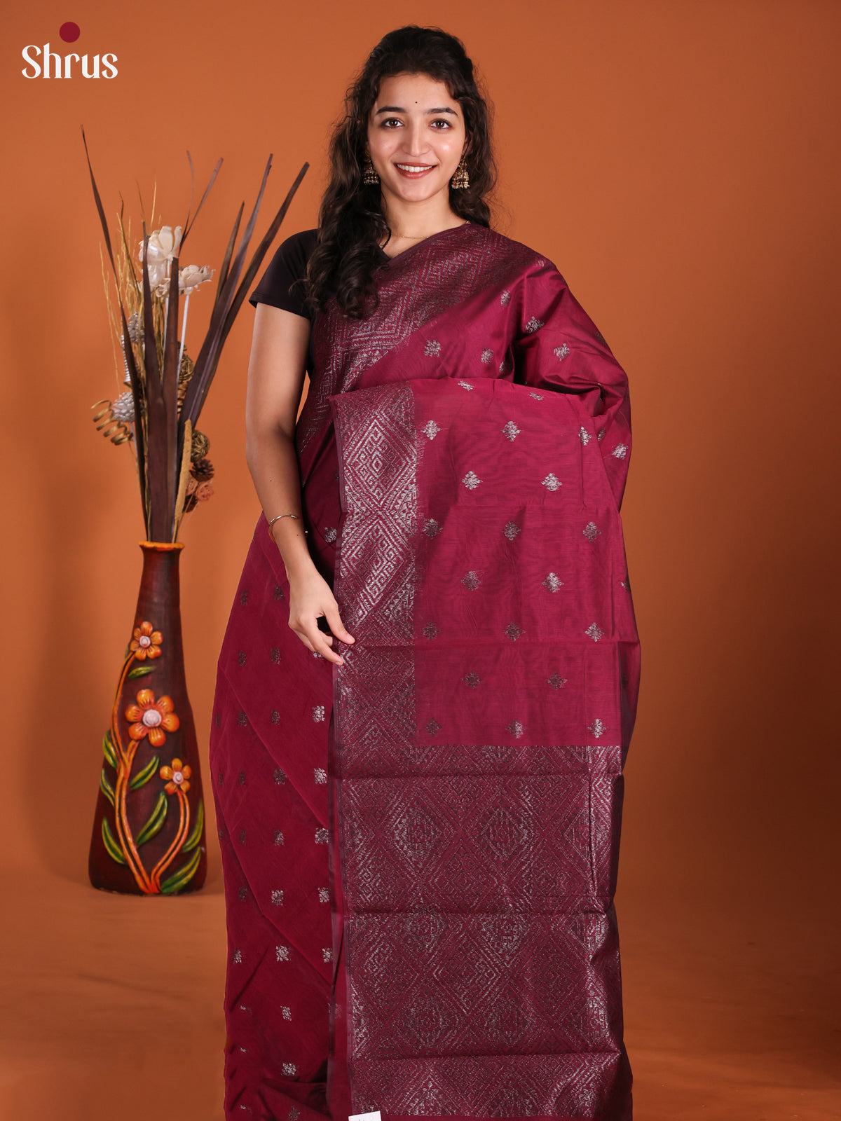 Maroon - Semi Silkcotton Saree -DKS25208