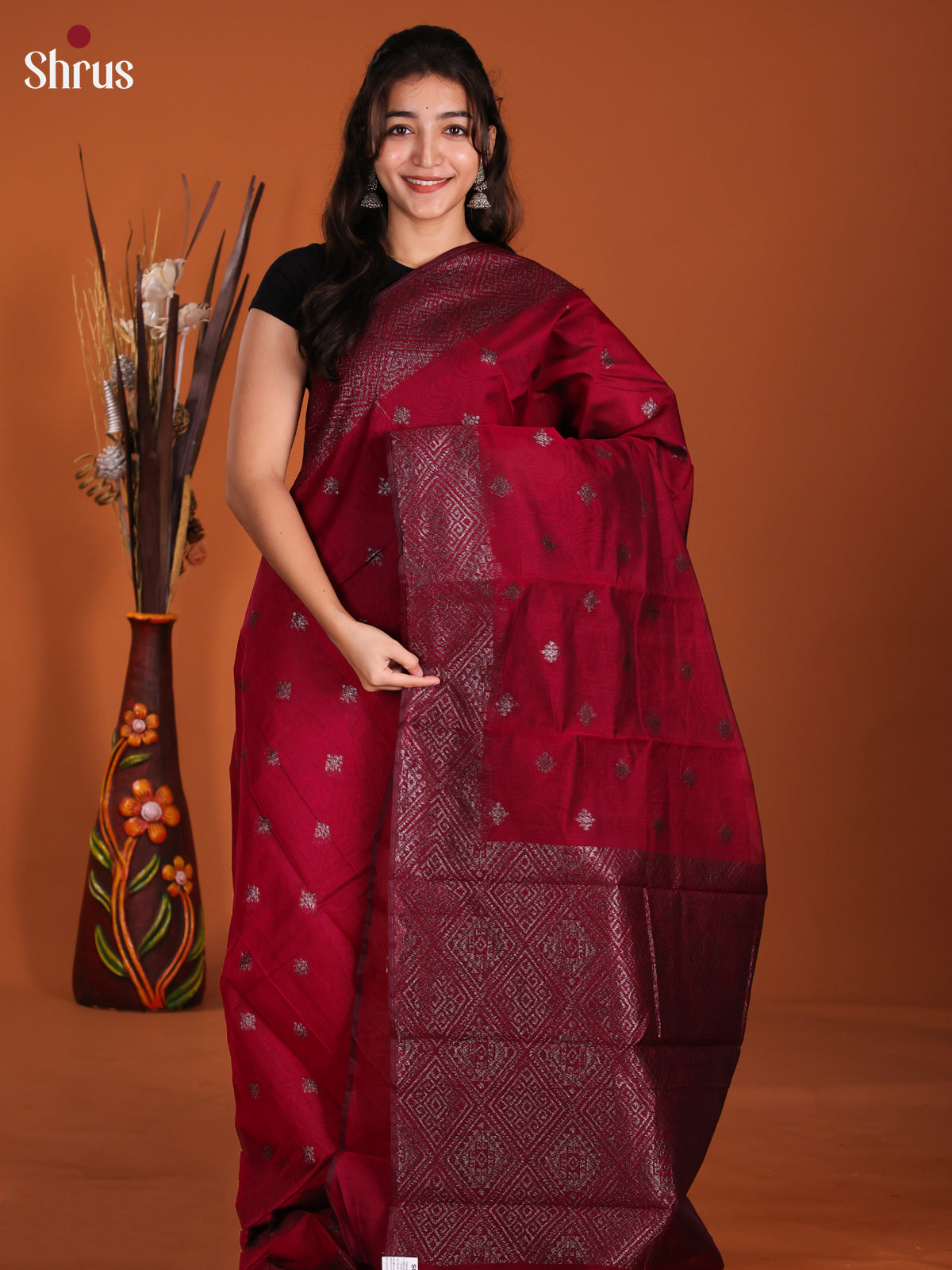 Maroon Red - Semi Silkcotton Saree- DKS25213
