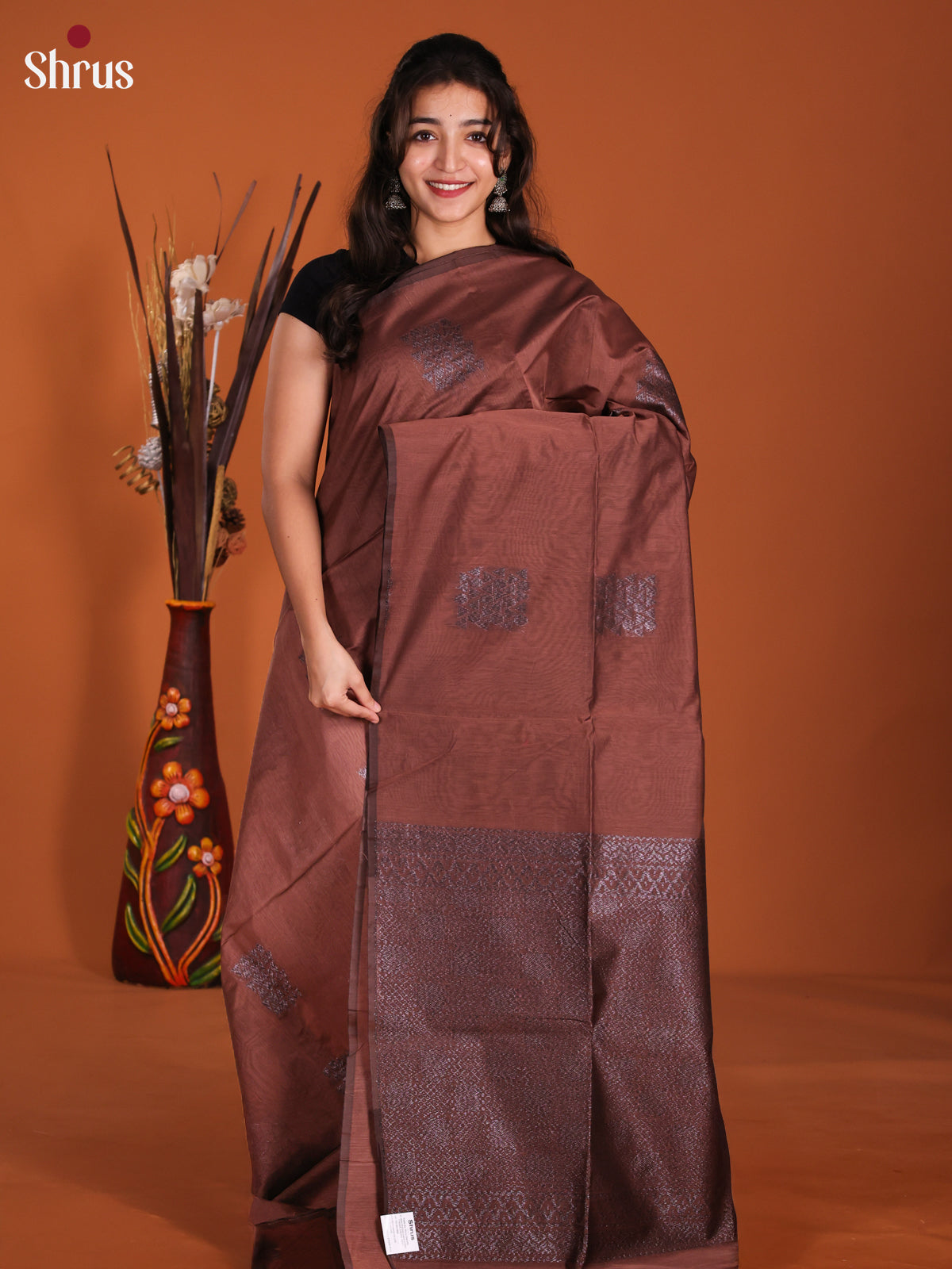 Brown - DKS26181 - Semi Silkcotton Saree