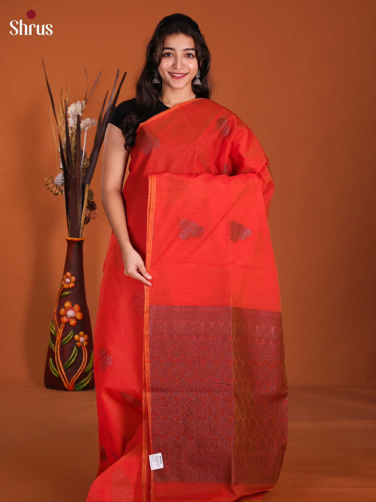 Orange- Semi Silkcotton Saree -DKS26182