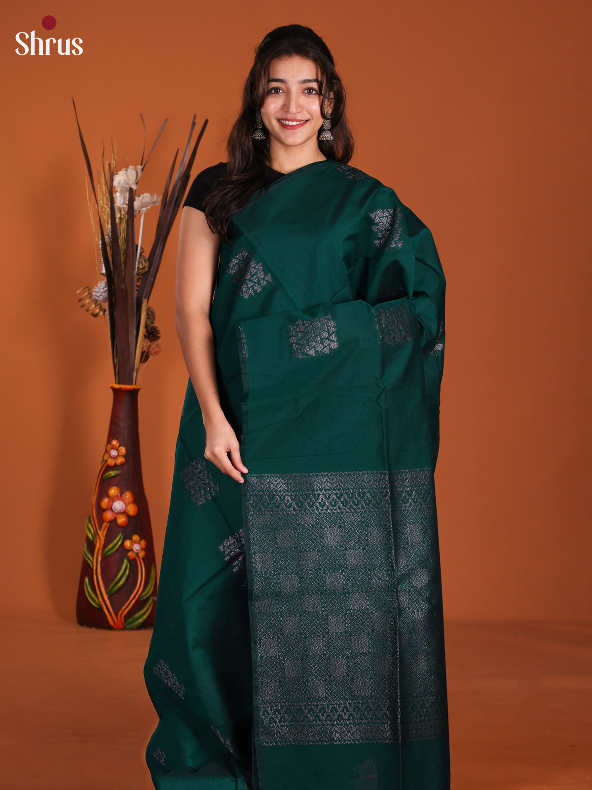 Dark Green -DKS26183 - Semi Silkcotton Saree
