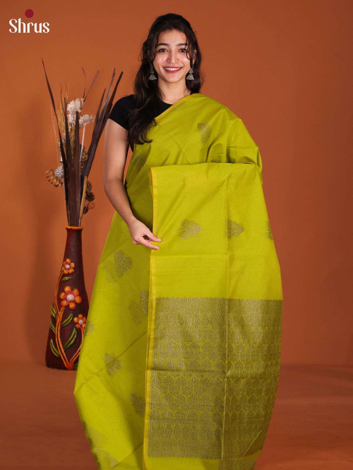 Lime Green - Semi Silkcotton Saree -DKS26185