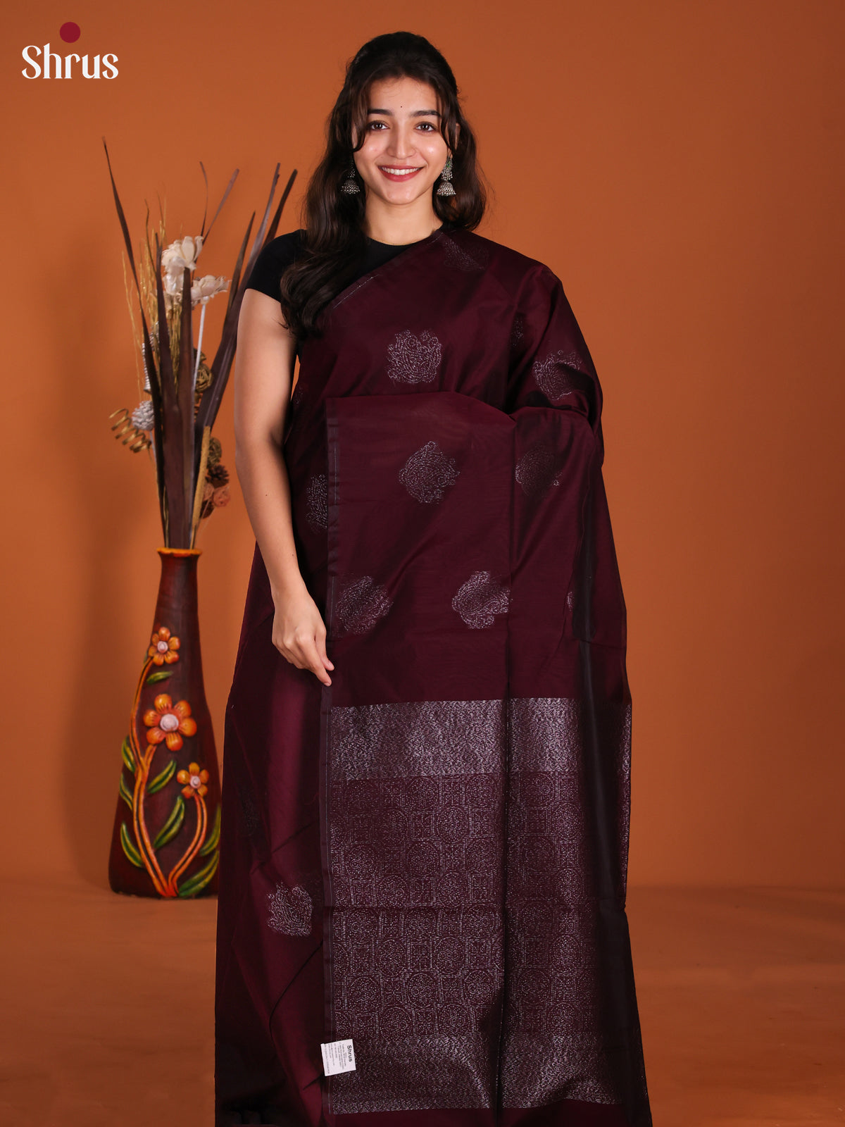 Maroon - Semi Silkcotton Saree- DKS26187 - Shop on Shrus.com