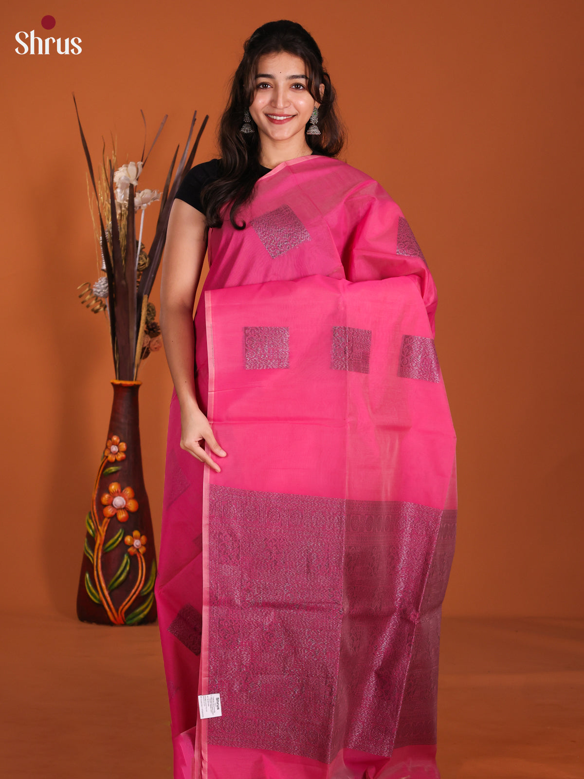 Pink - Semi Silkcotton Saree-DKS26189