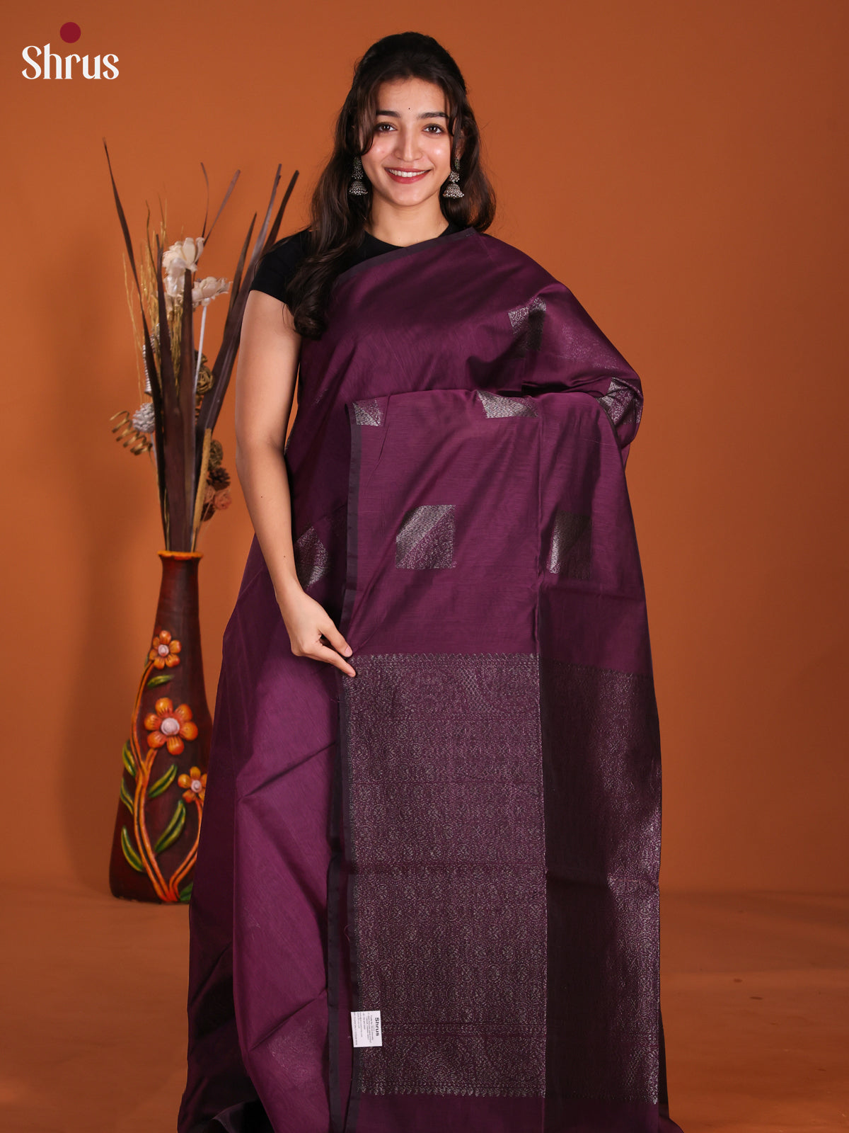 Wine- Semi Silkcotton Saree - DKS26190