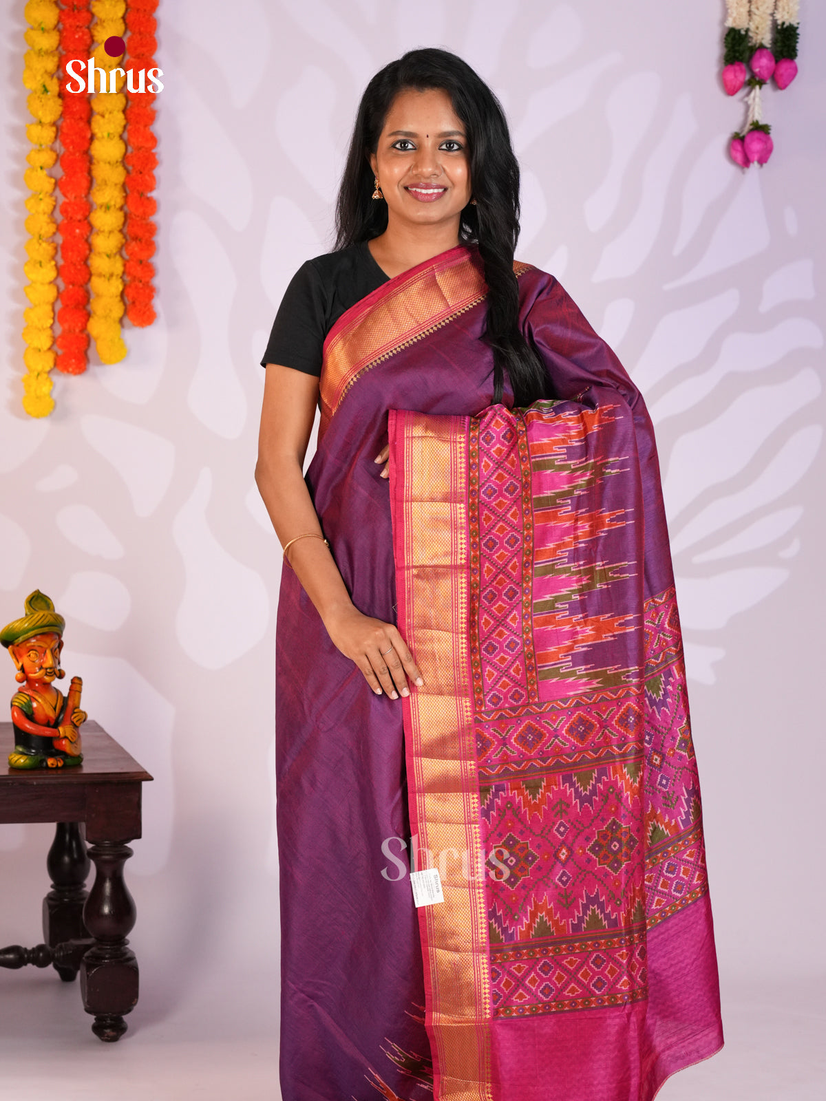 Purple & Pink - Semi Patola Saree -DKS26223 - Shop on Shrus.com