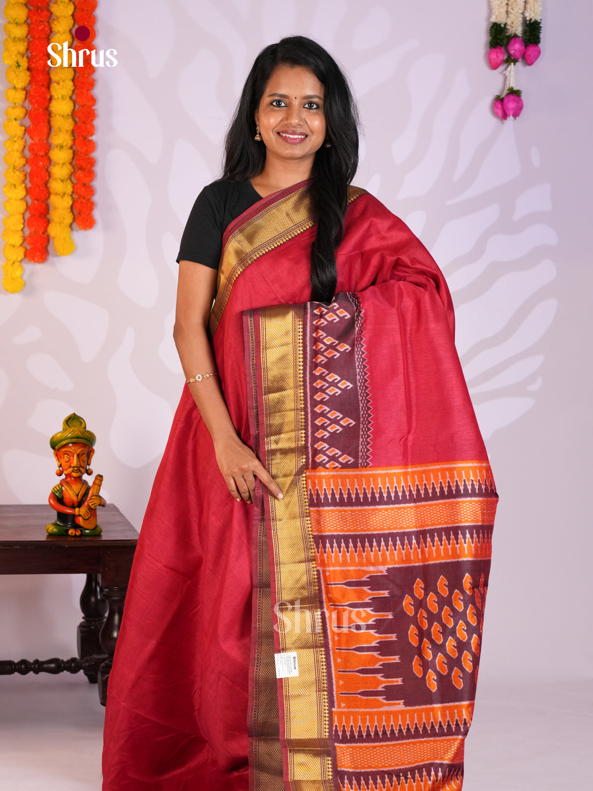 Red & Maroon - Semi Patola Saree-DKS26225 - Shop on Shrus.com
