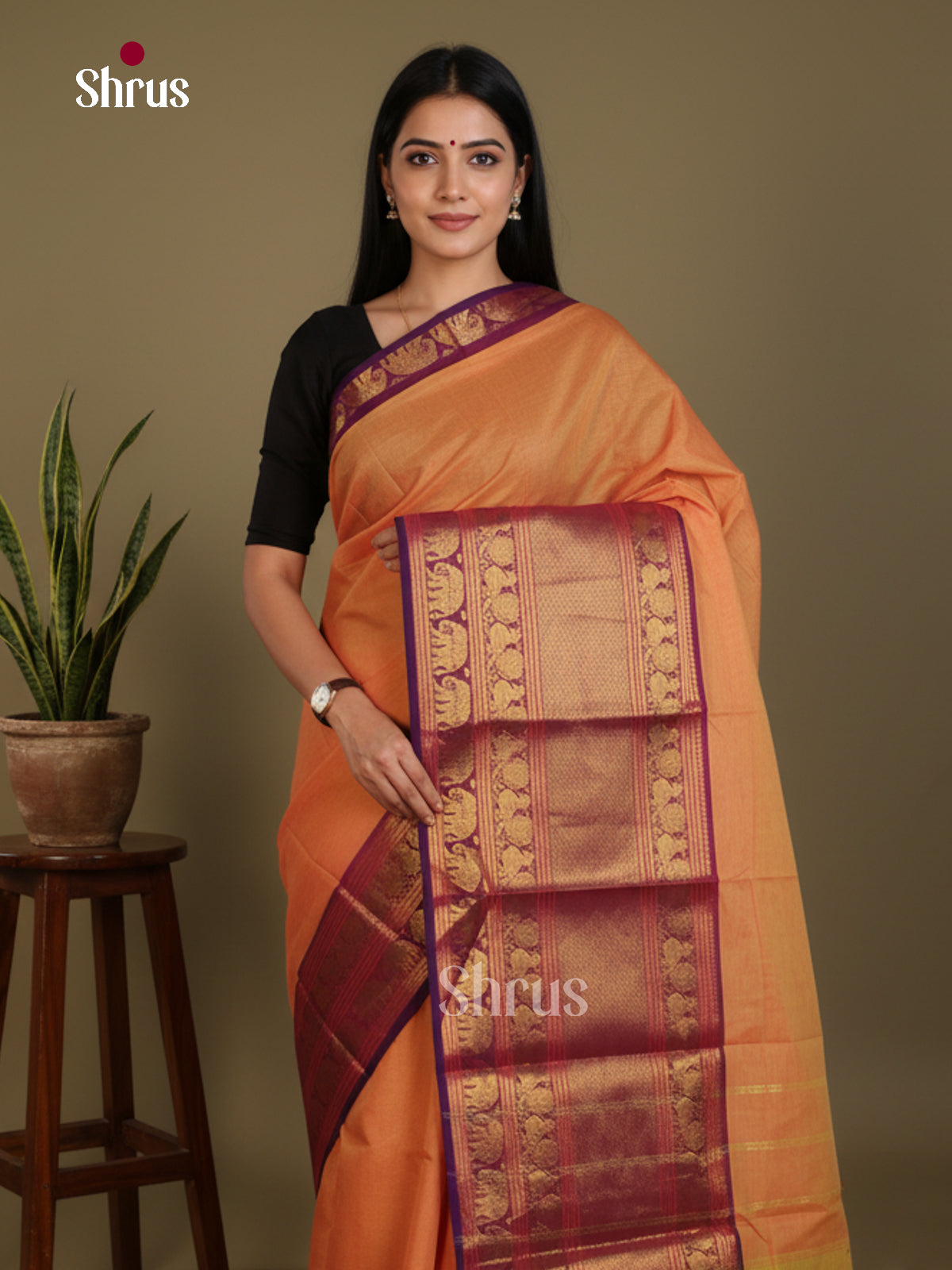Orange & violet - Narayanpet Cotton Saree