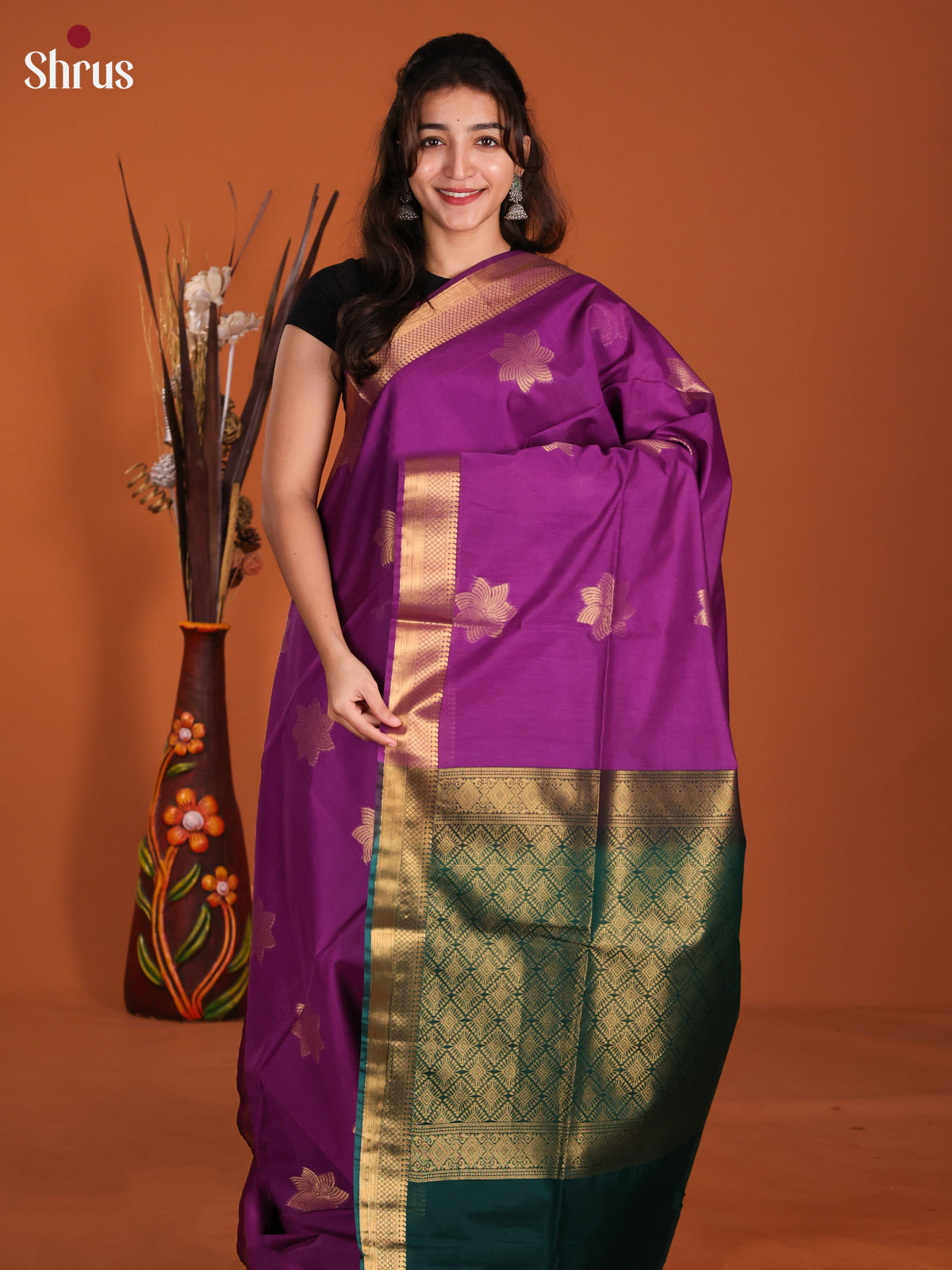 Purple & Green -DKS26276 - Semi Silkcotton Saree