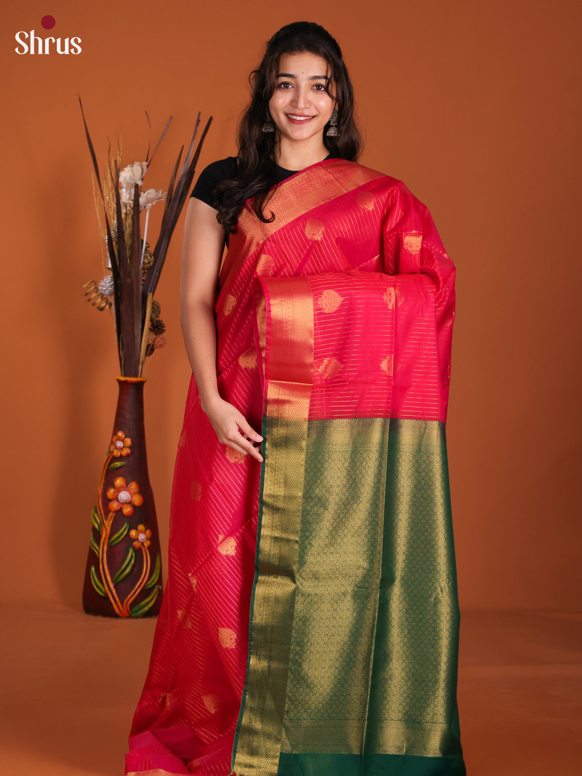 Pink & Green -DKS26280 - Semi Silkcotton Saree