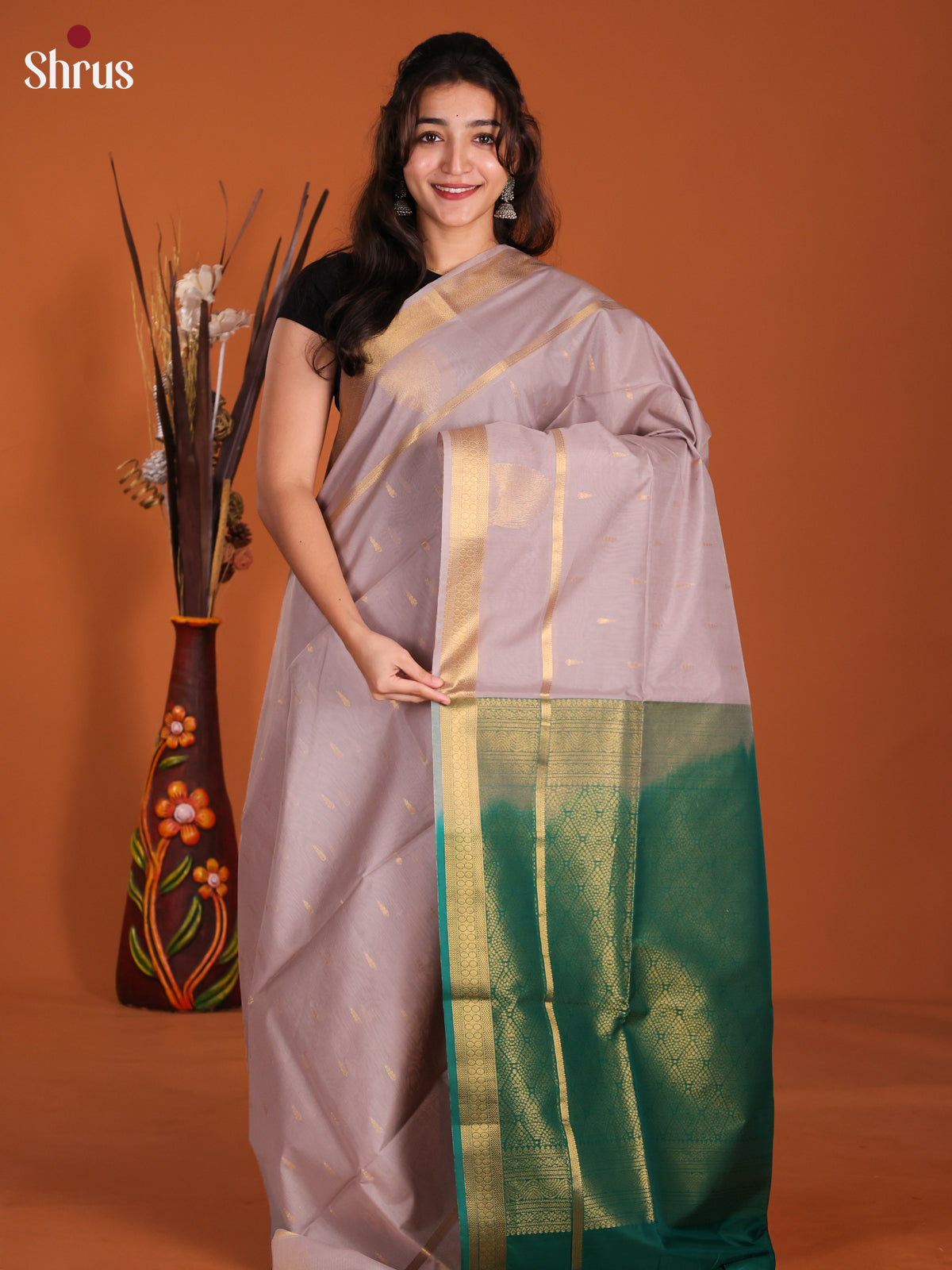 Lavender & Green- Semi Silkcotton Saree -DKS26313