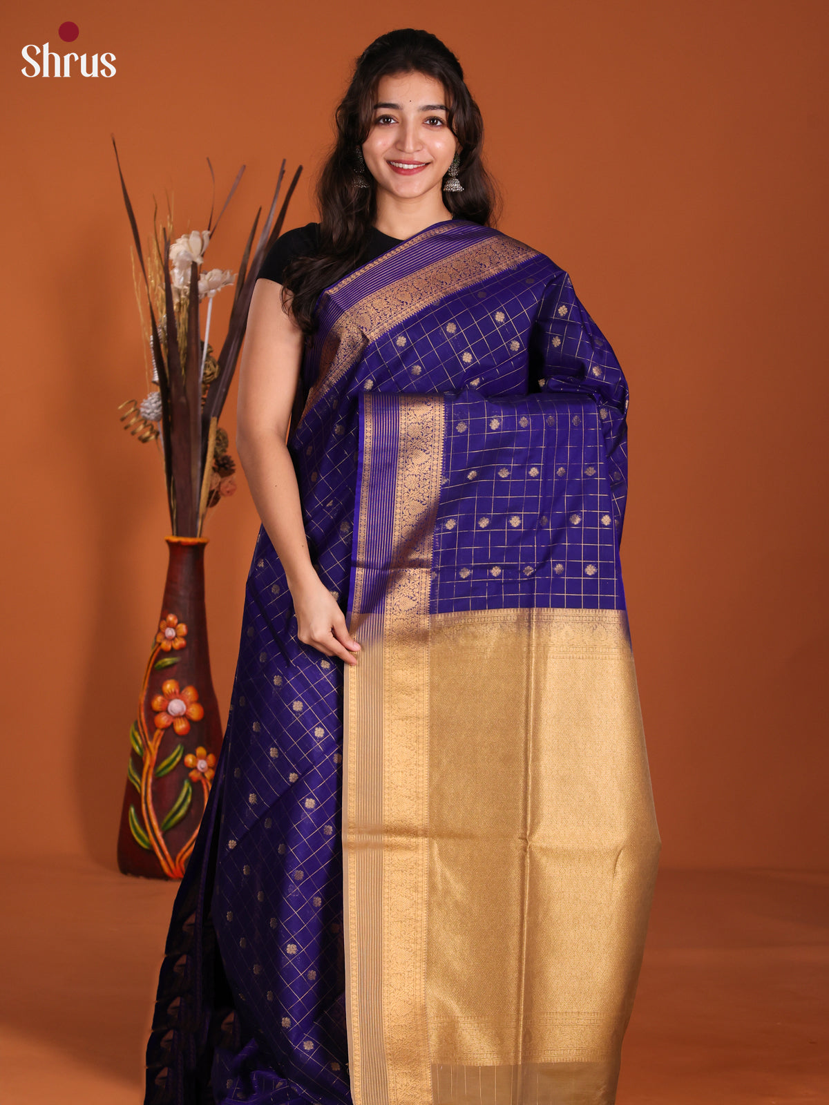 Blue & Beige - DKS26319 - Semi Silkcotton Saree - Shop on Shrus.com