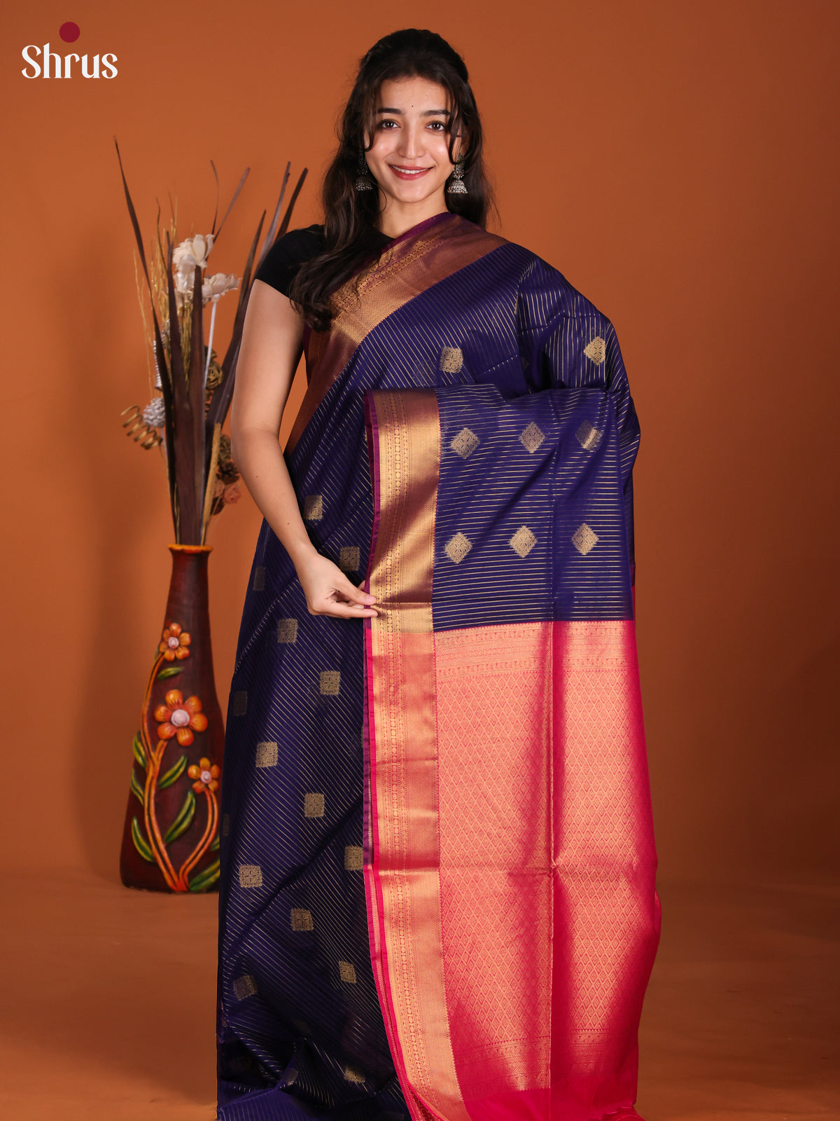 Blue & Pink- Semi Silkcotton Saree -DKS26324 - Shop on Shrus.com