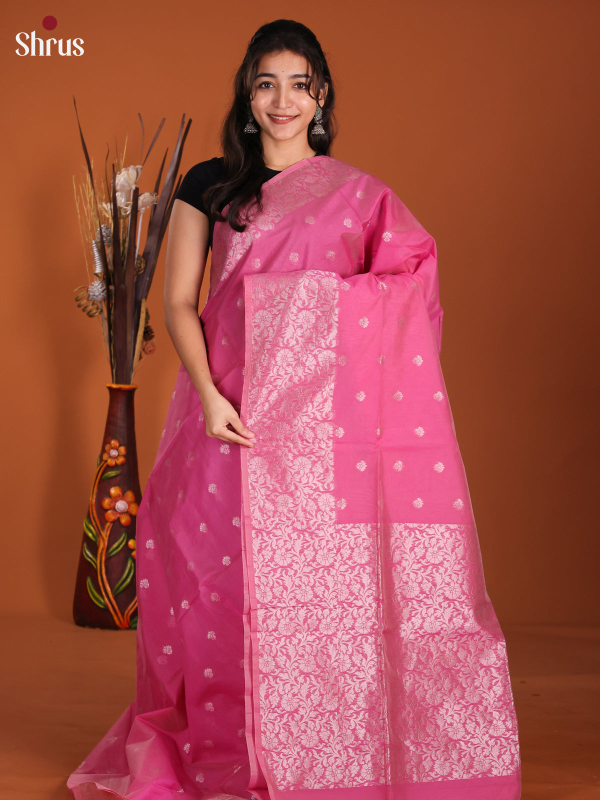 Pink - Semi Silkcotton Saree -DKS26348 - Shop on Shrus.com