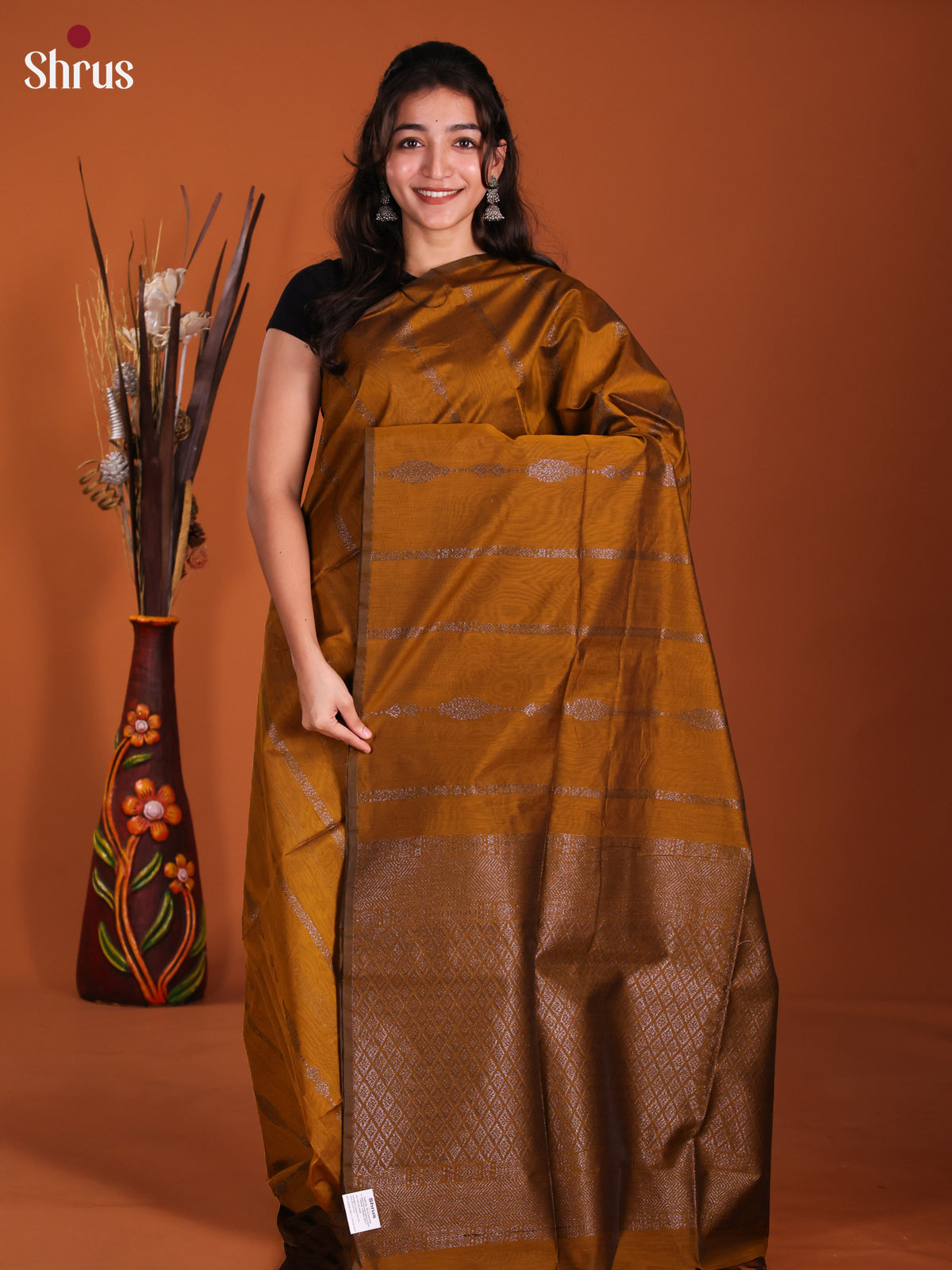 Dark Mustard - Semi Silkcotton Saree-DKS26356