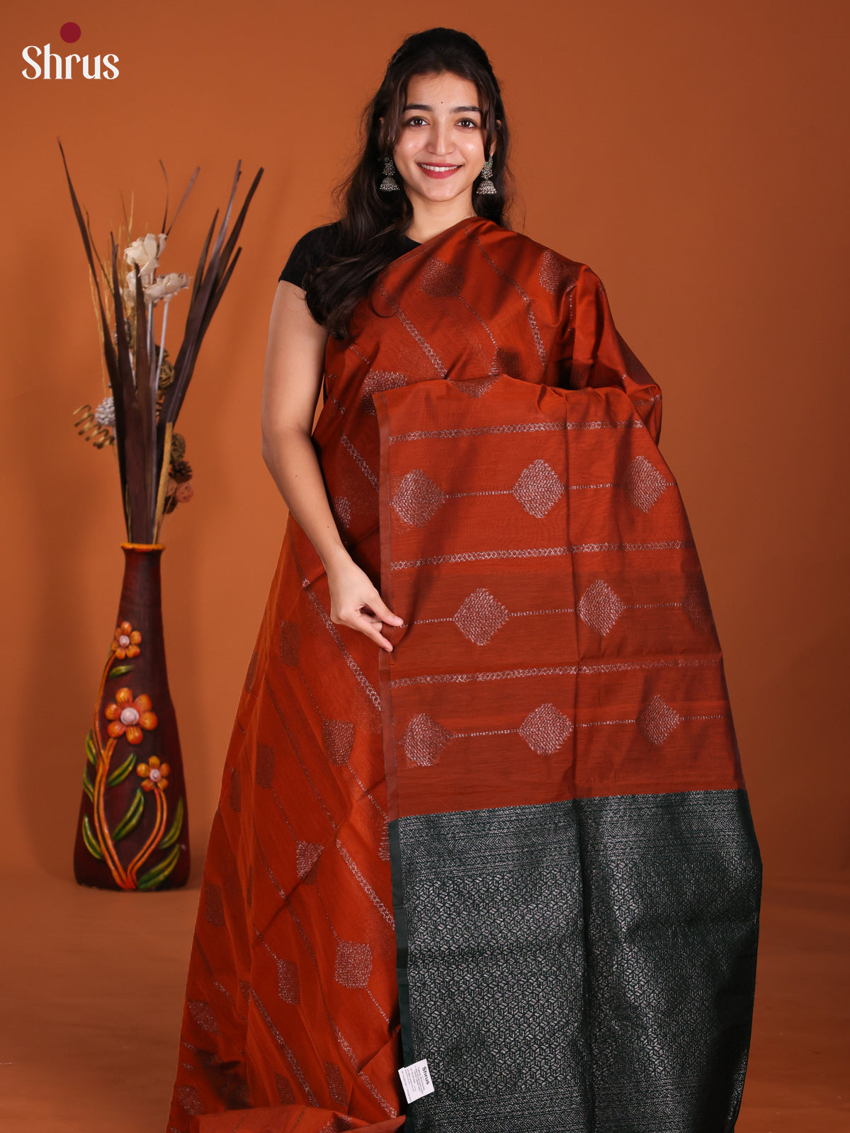 Rust & Green - Semi Silkcotton Saree -DKS26358
