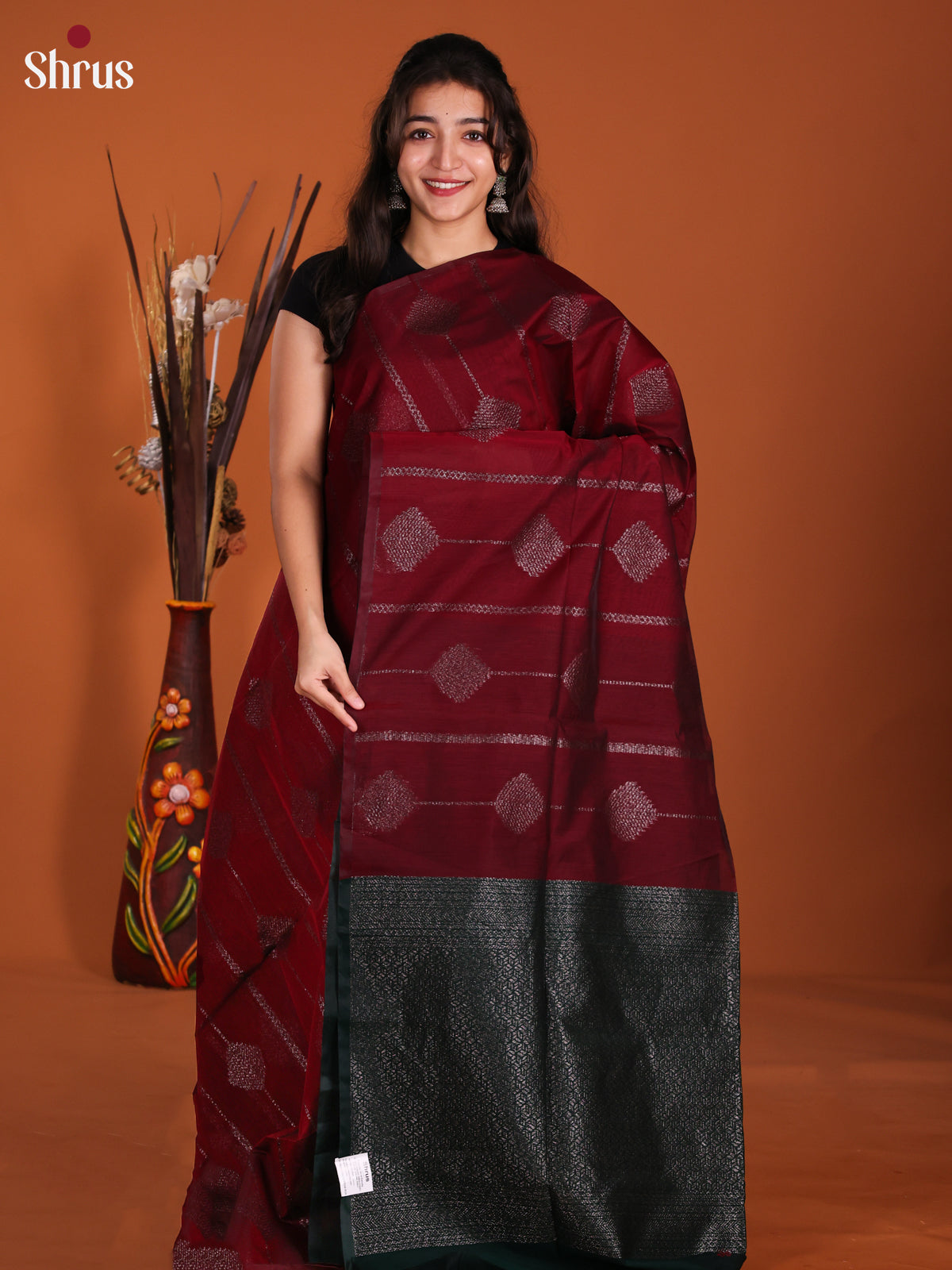 Maroon & Green - Semi Silkcotton Saree -DKS26359
