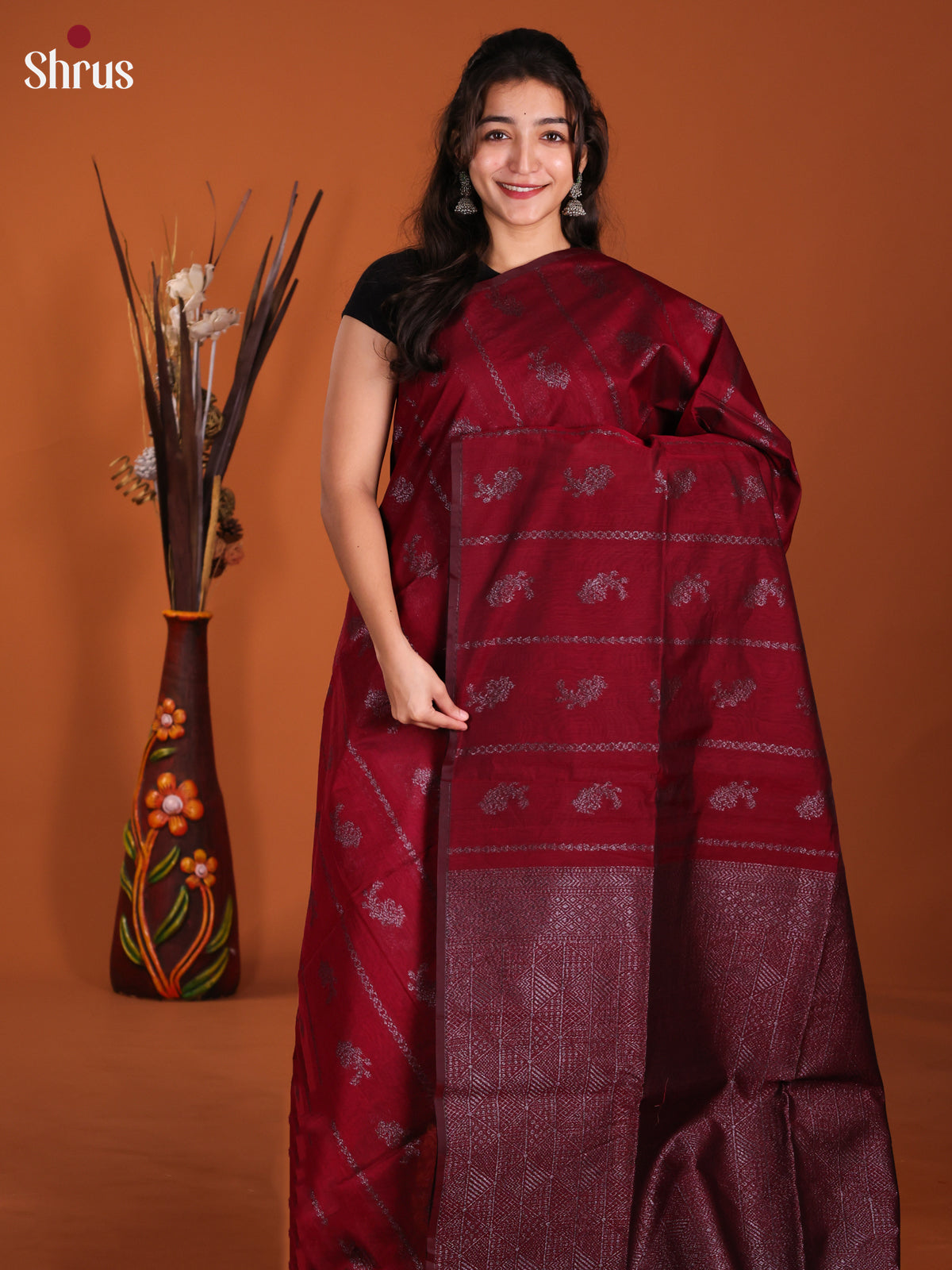 Maroon - Semi Silkcotton Saree- DKS26362