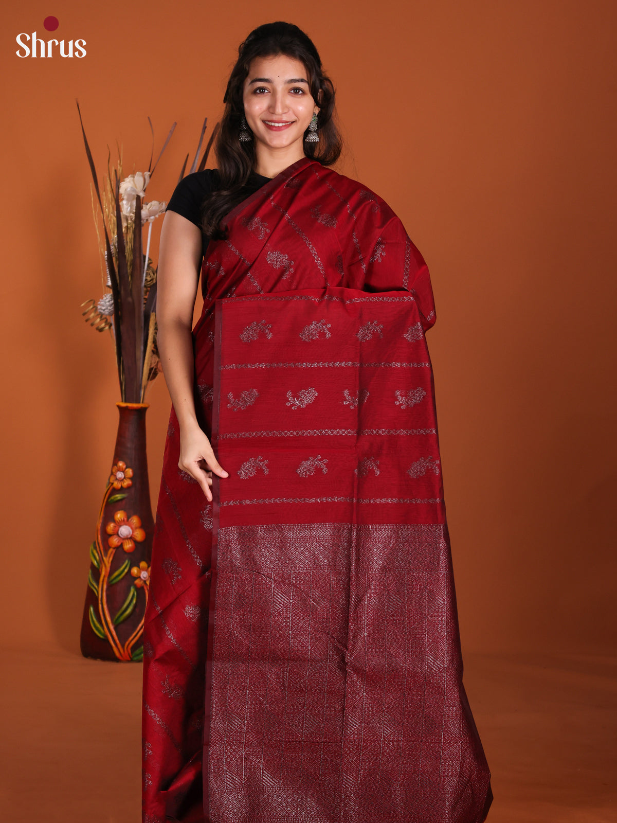 Maroon - Semi Silkcotton Saree- DKS26363