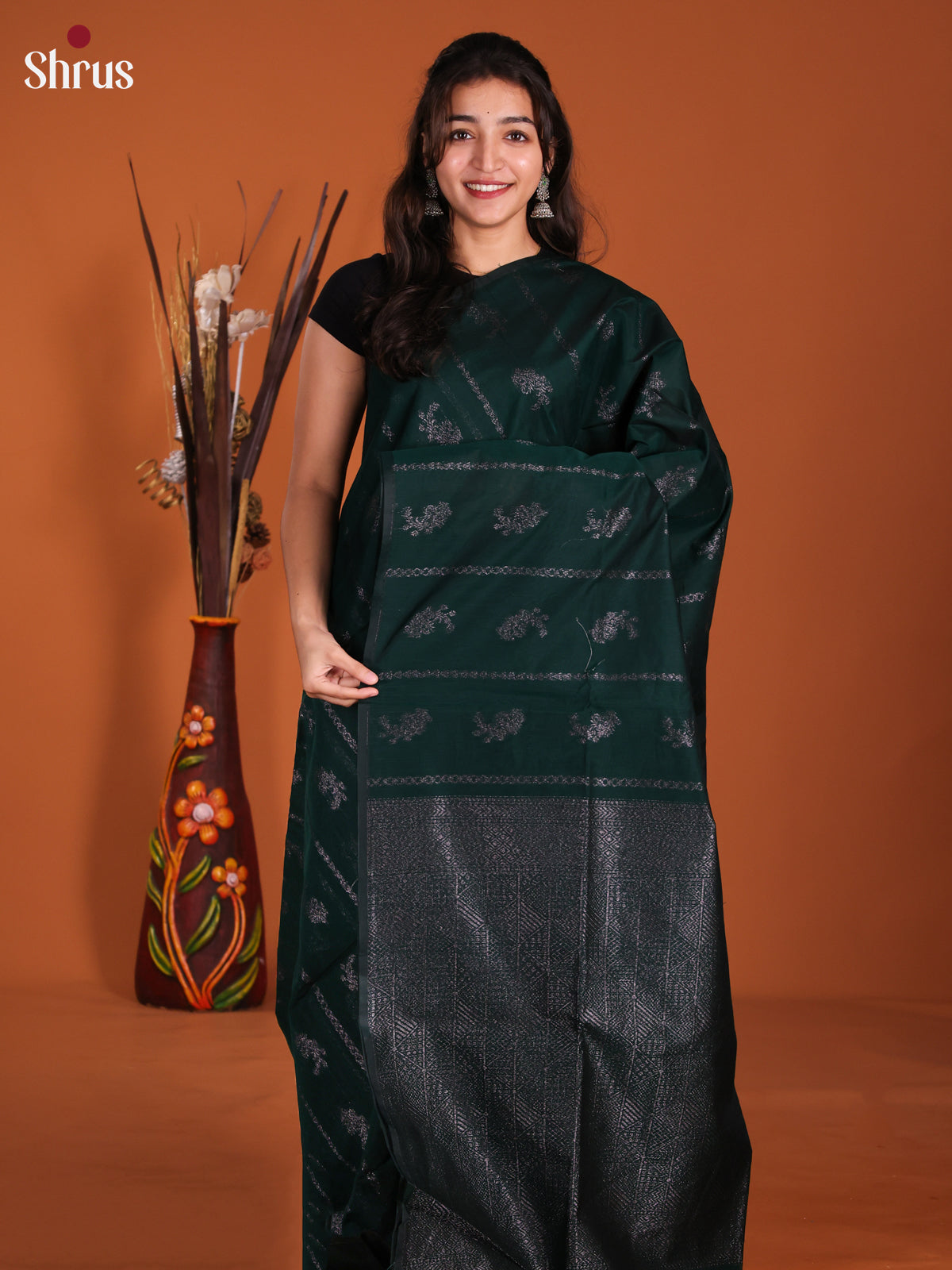 Dark green - Semi Silkcotton Saree - DKS26364