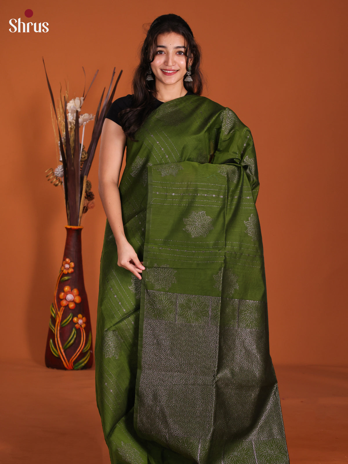 Green- Semi Silkcotton Saree - DKS26365