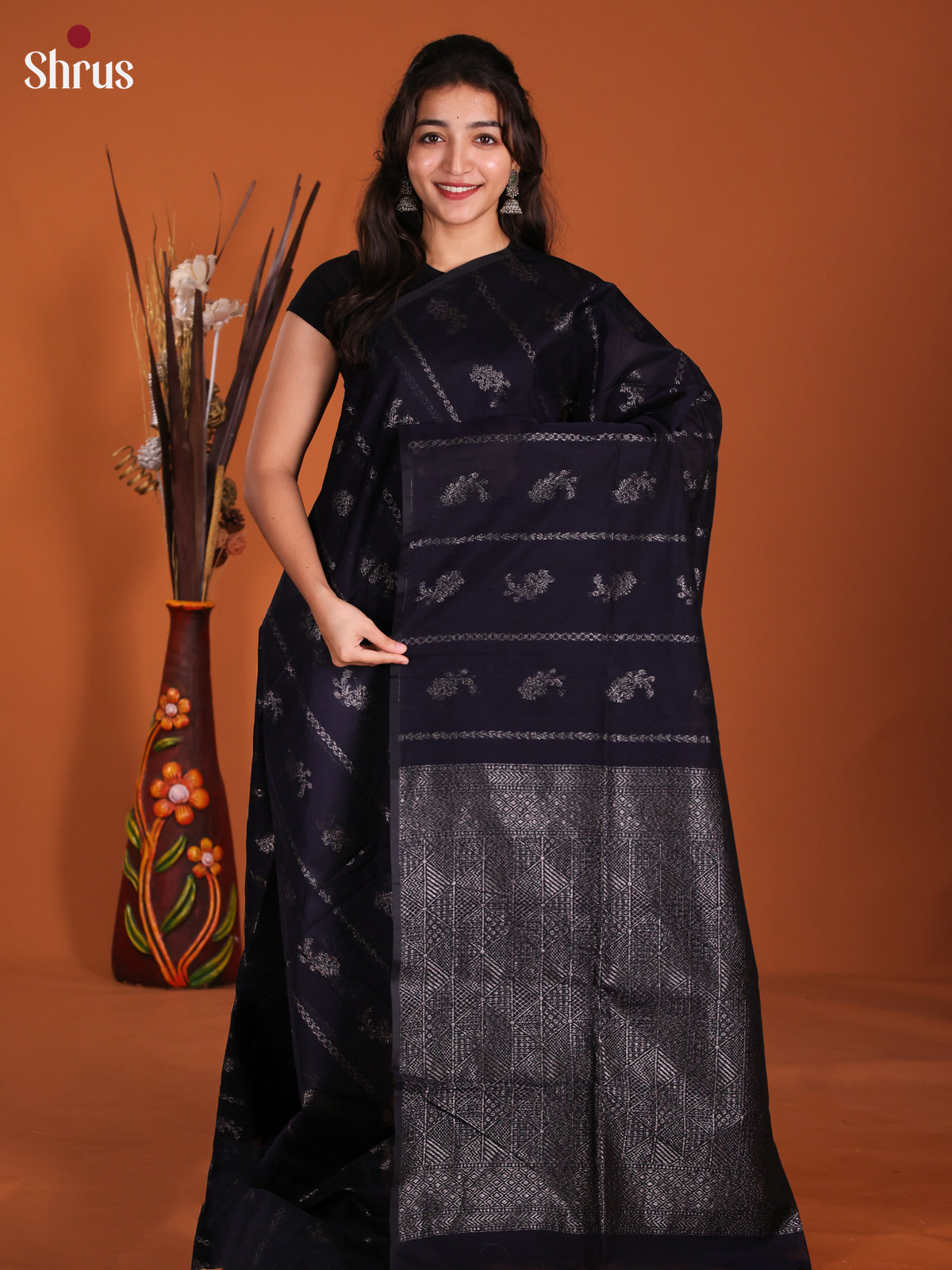 Dark Blue - Semi Silkcotton Saree-DKS26372